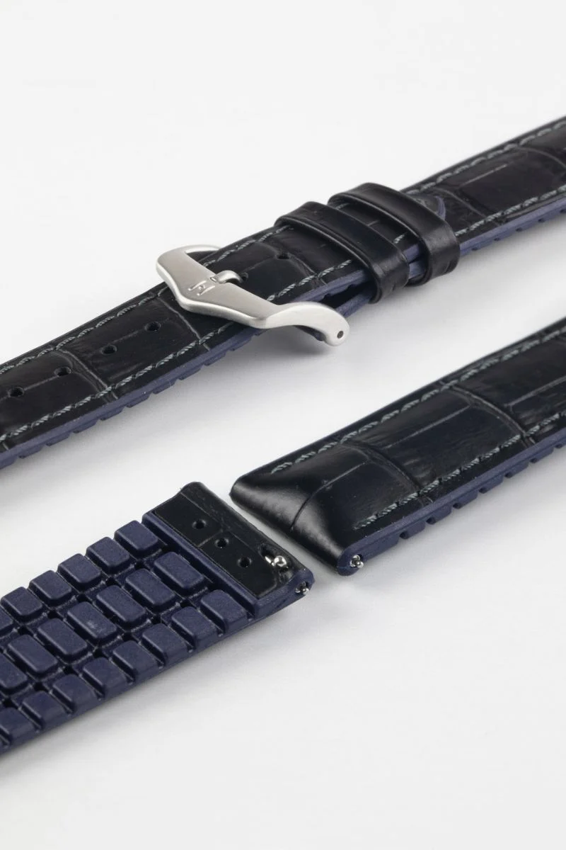 Hirsch ANDY Alligator Embossed Performance Watch Strap in BLACK / BLUE - Image 10