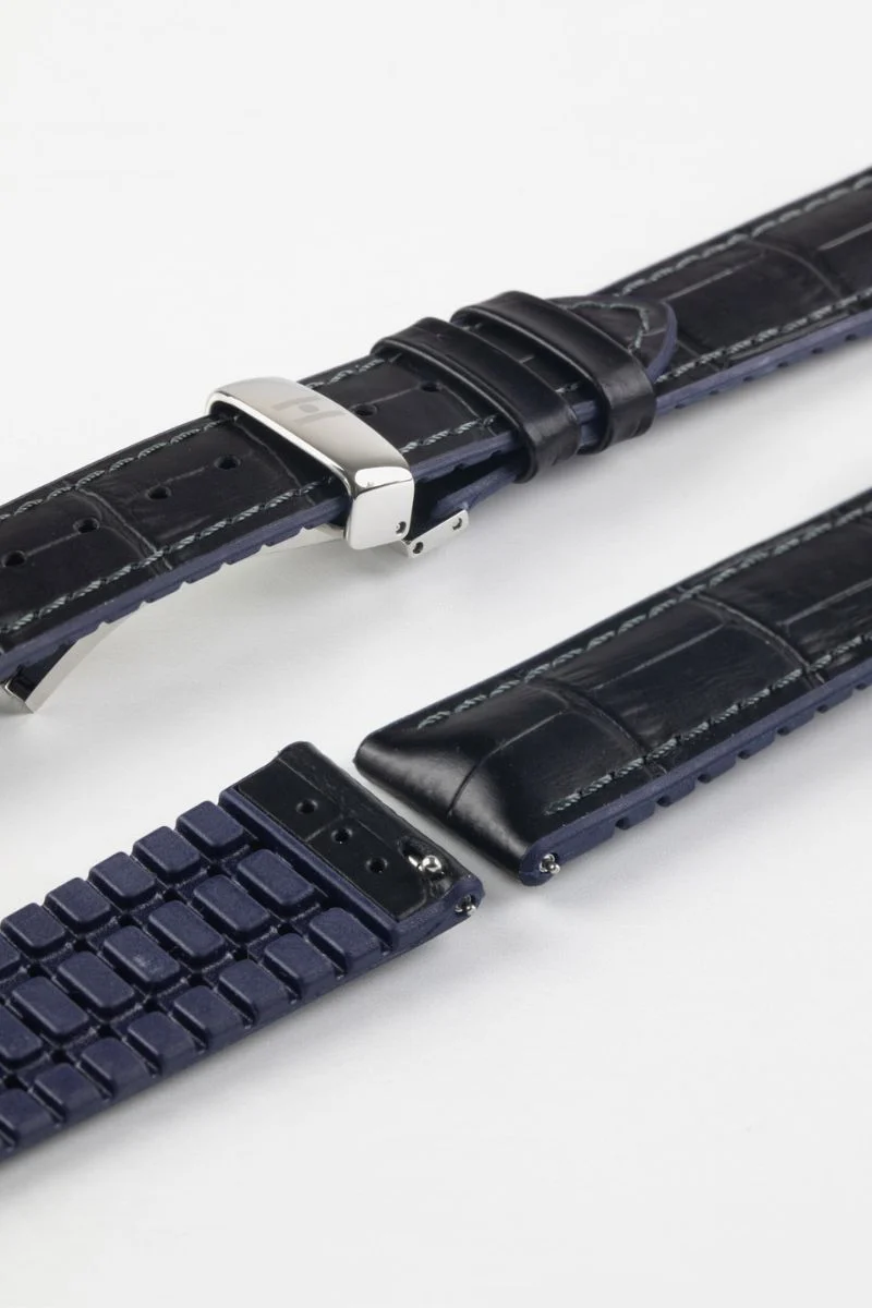 Hirsch ANDY Alligator Embossed Performance Watch Strap in BLACK / BLUE - Image 11