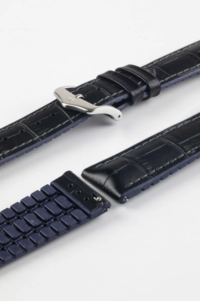 Hirsch ANDY Alligator Embossed Performance Watch Strap in BLACK / BLUE - Image 7