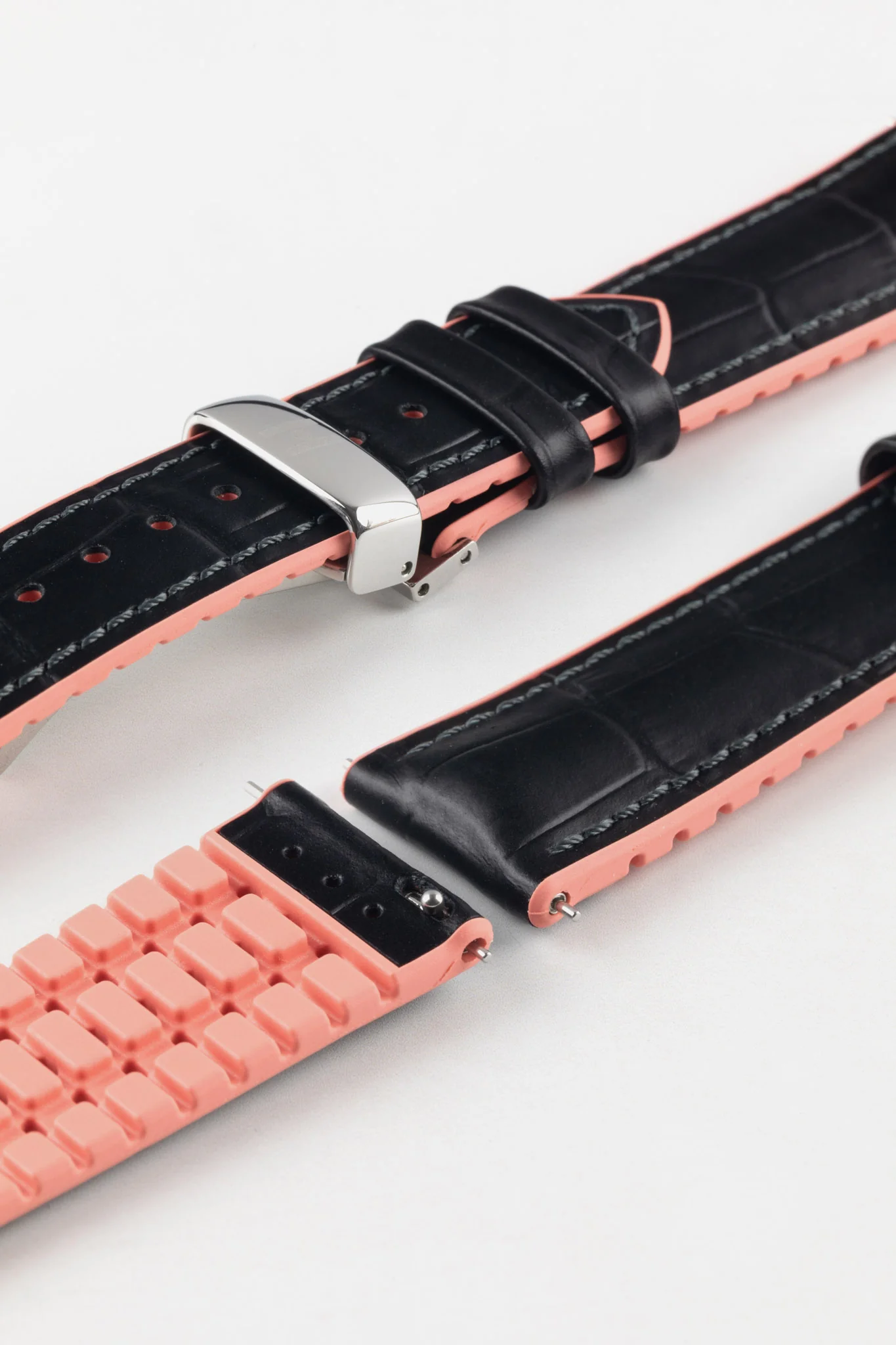 Hirsch ANDY Alligator Embossed Performance Watch Strap in BLACK / SALMON - Image 12