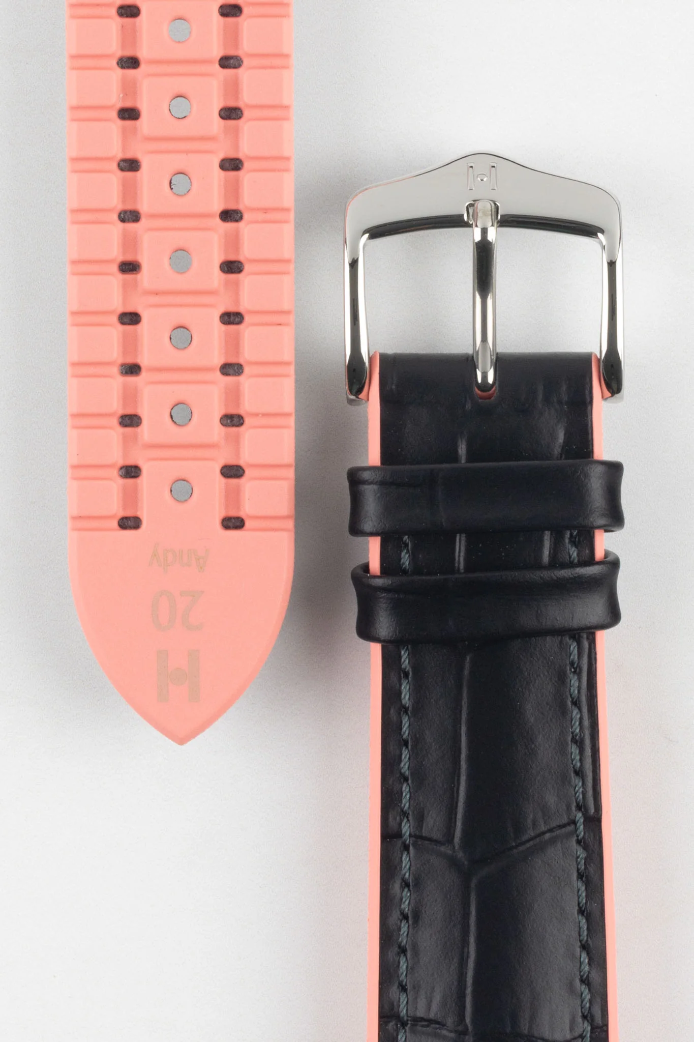 Hirsch ANDY Alligator Embossed Performance Watch Strap in BLACK / SALMON - Image 3