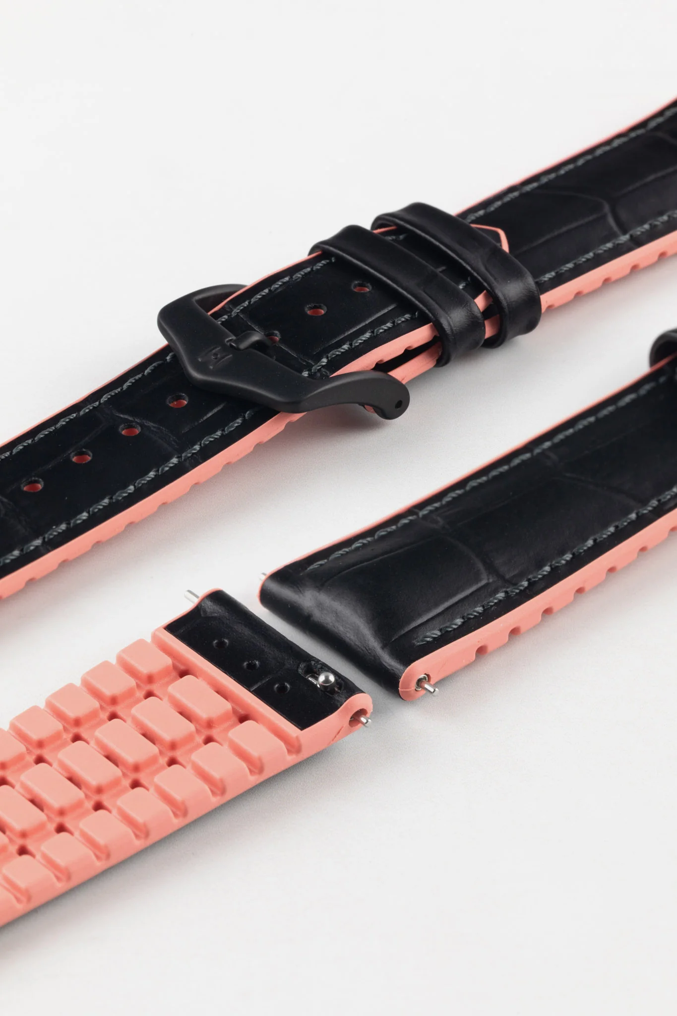 Hirsch ANDY Alligator Embossed Performance Watch Strap in BLACK / SALMON - Image 7