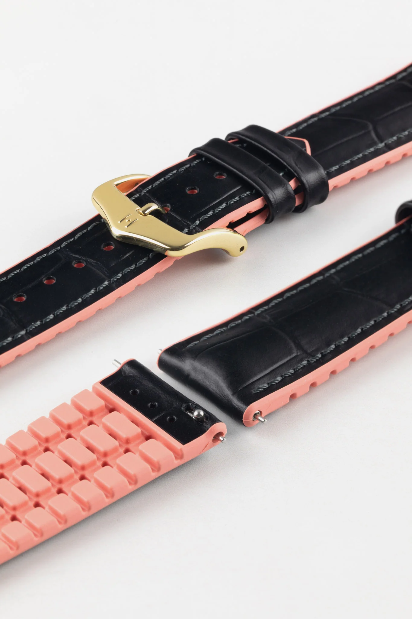 Hirsch ANDY Alligator Embossed Performance Watch Strap in BLACK / SALMON - Image 8