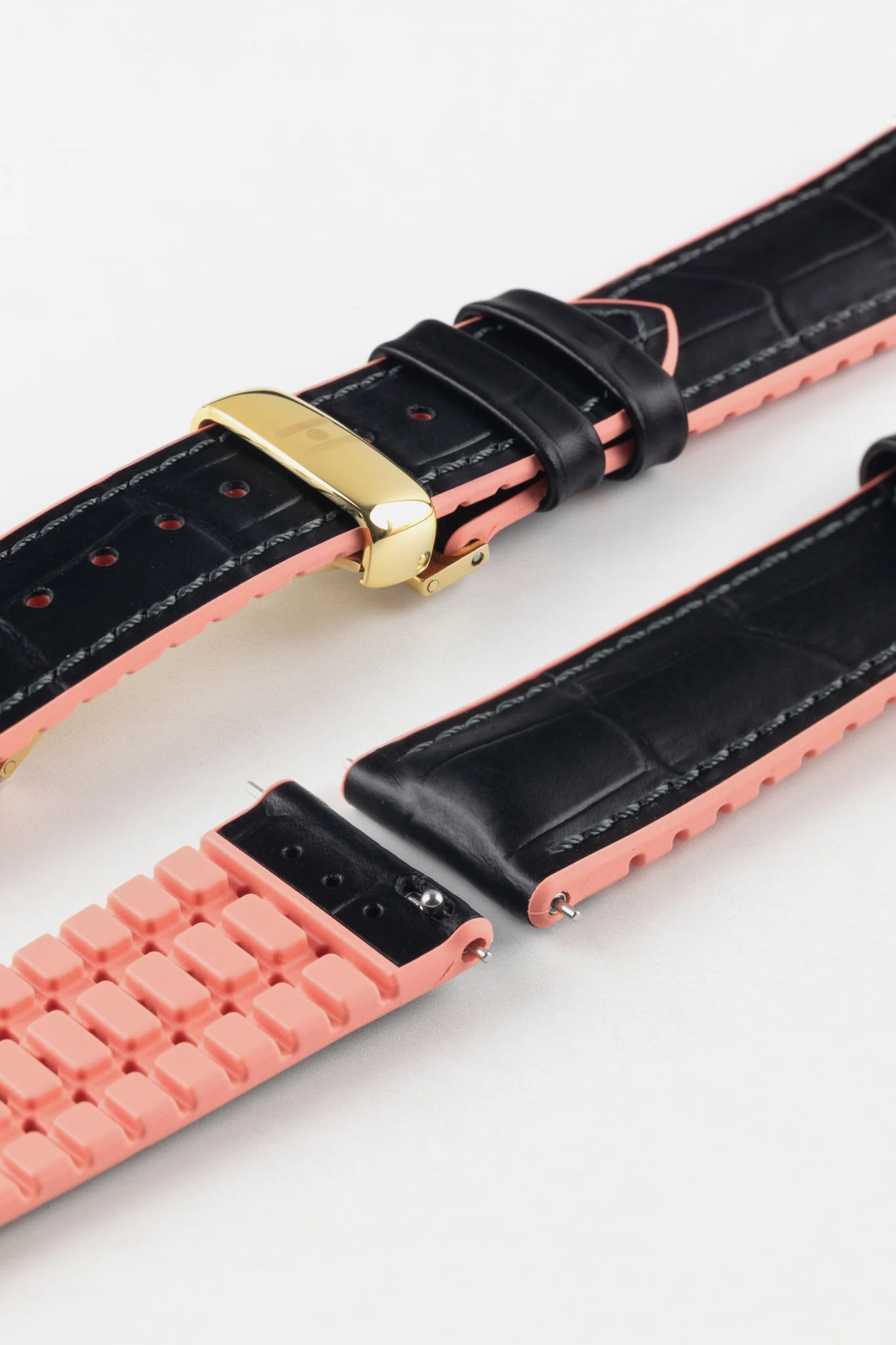Hirsch ANDY Alligator Embossed Performance Watch Strap in BLACK / SALMON - Image 9