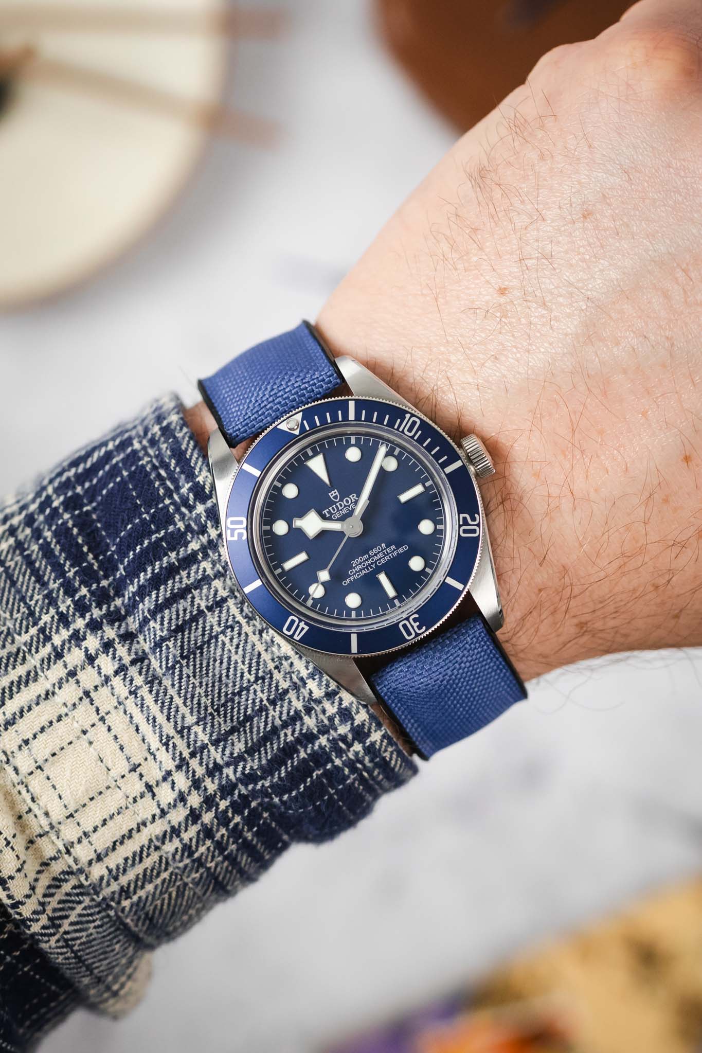 Hirsch ARNE Sailcloth Effect Performance Watch Strap - BLUE - Image 2
