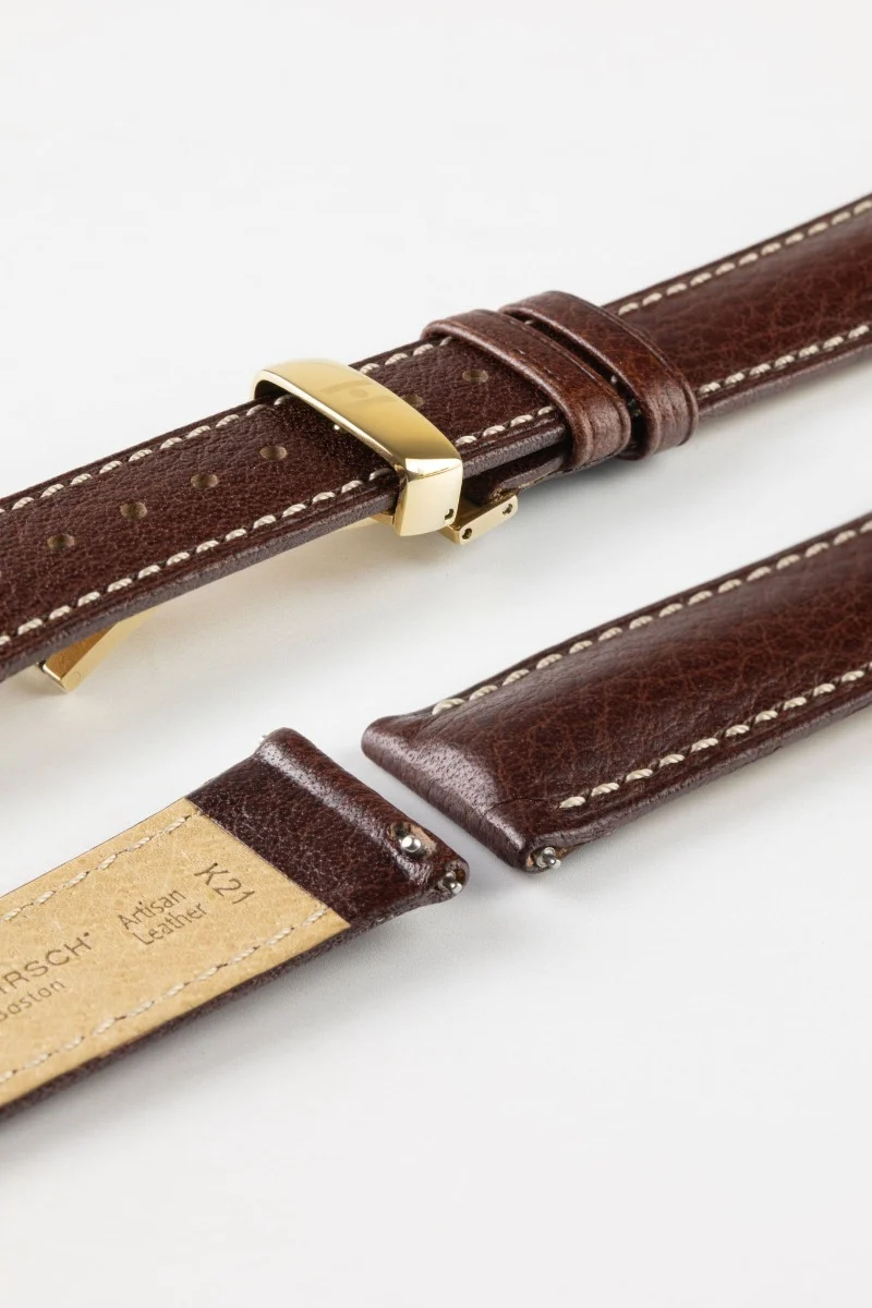 Hirsch BOSTON Quick-Release Buffalo Calfskin Leather Watch Strap in BROWN - Image 10