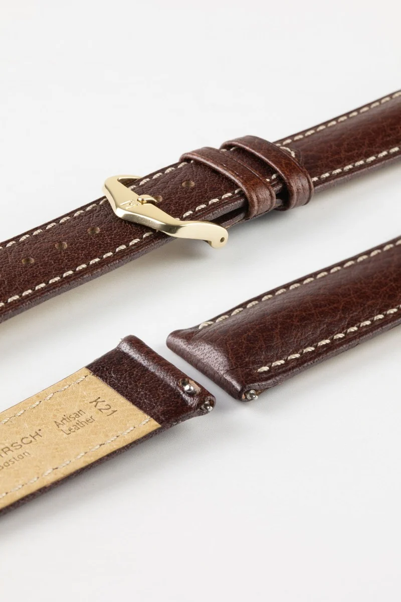 Hirsch BOSTON Quick-Release Buffalo Calfskin Leather Watch Strap in BROWN - Image 8