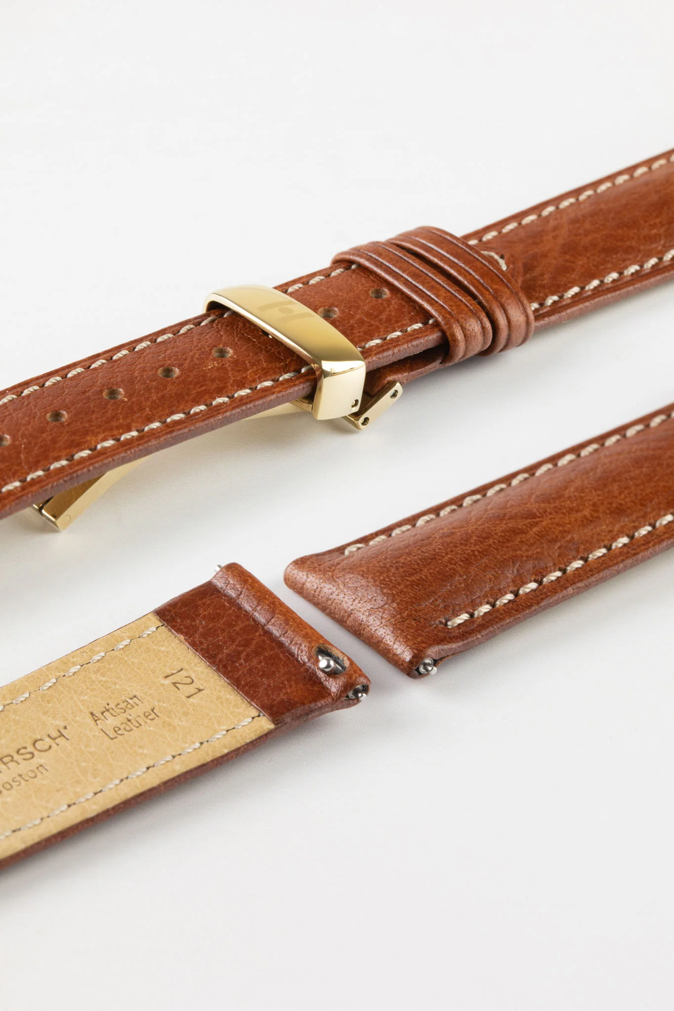 Hirsch BOSTON Quick-Release Buffalo Calfskin Leather Watch Strap in GOLD BROWN - Image 10