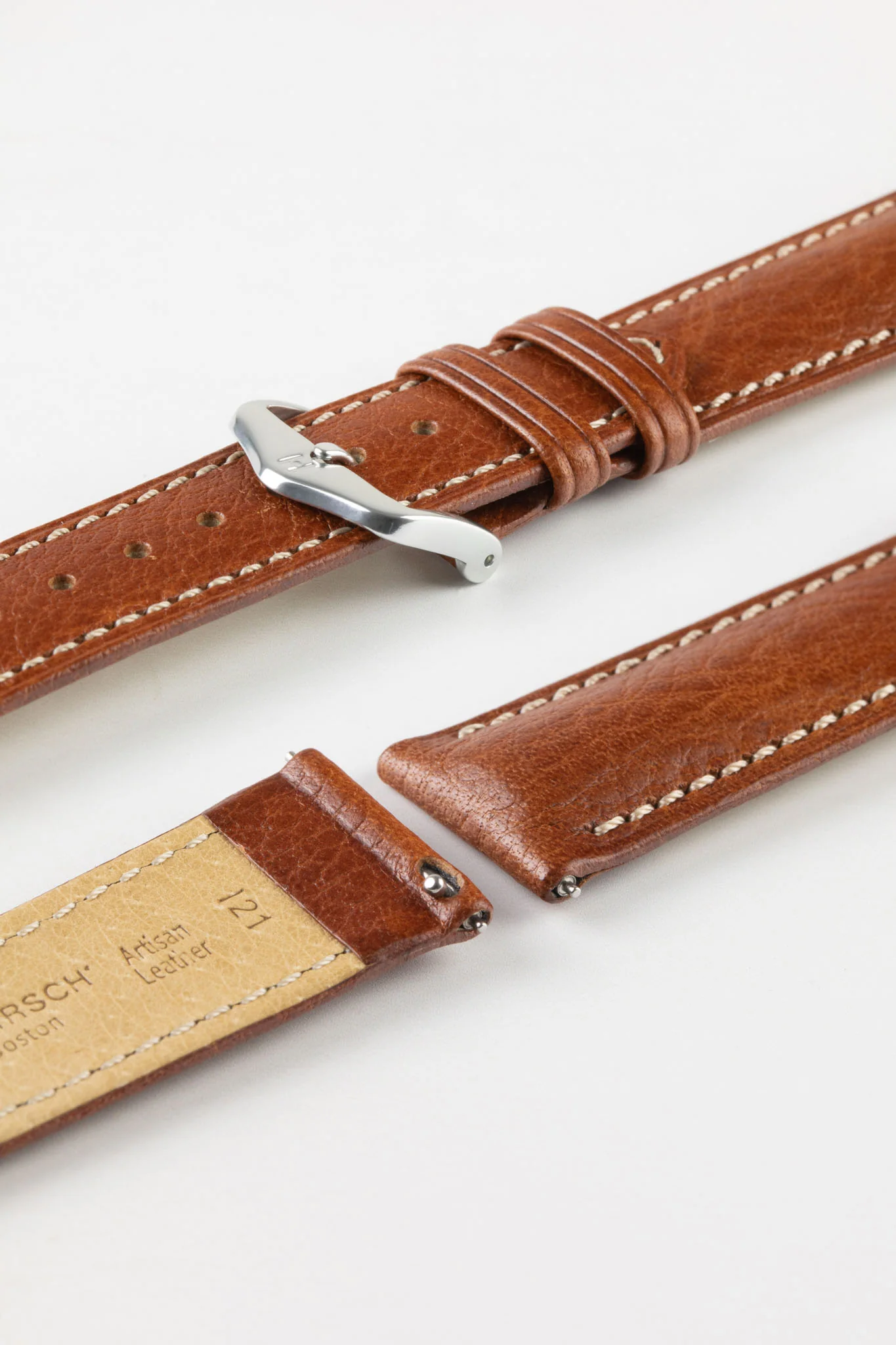 Hirsch BOSTON Quick-Release Buffalo Calfskin Leather Watch Strap in GOLD BROWN - Image 7