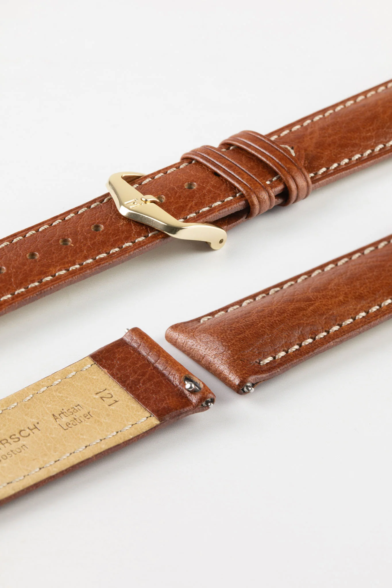 Hirsch BOSTON Quick-Release Buffalo Calfskin Leather Watch Strap in GOLD BROWN - Image 8