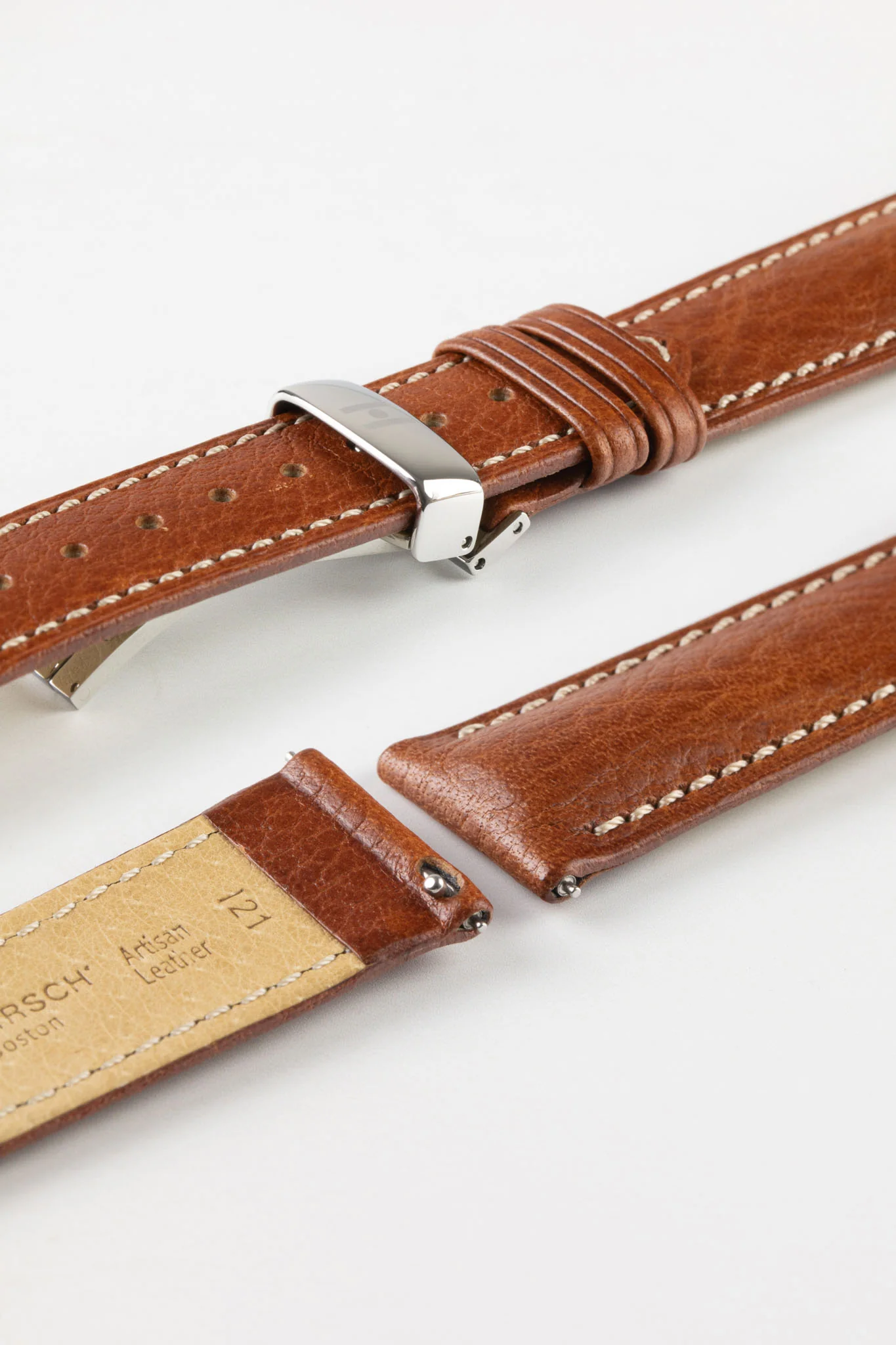Hirsch BOSTON Quick-Release Buffalo Calfskin Leather Watch Strap in GOLD BROWN - Image 9