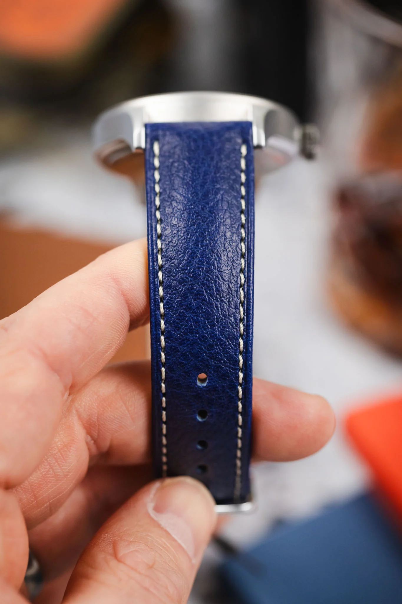 Hirsch BOSTON Quick-Release Buffalo Calfskin Leather Watch Strap in BLUE - Image 6