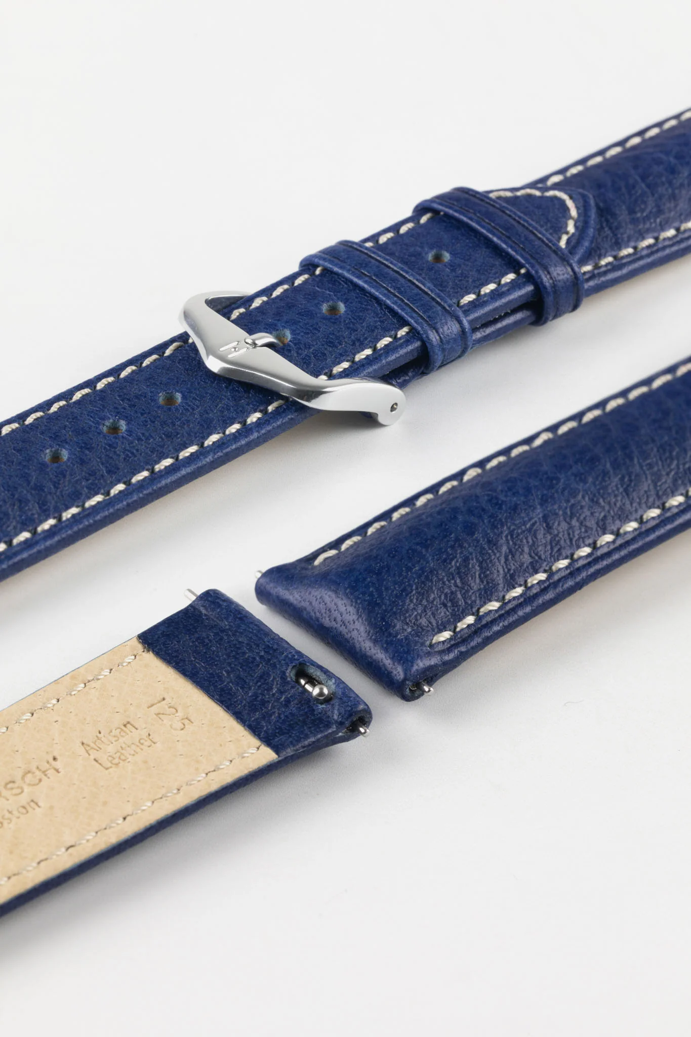 Hirsch BOSTON Quick-Release Buffalo Calfskin Leather Watch Strap in BLUE - Image 7