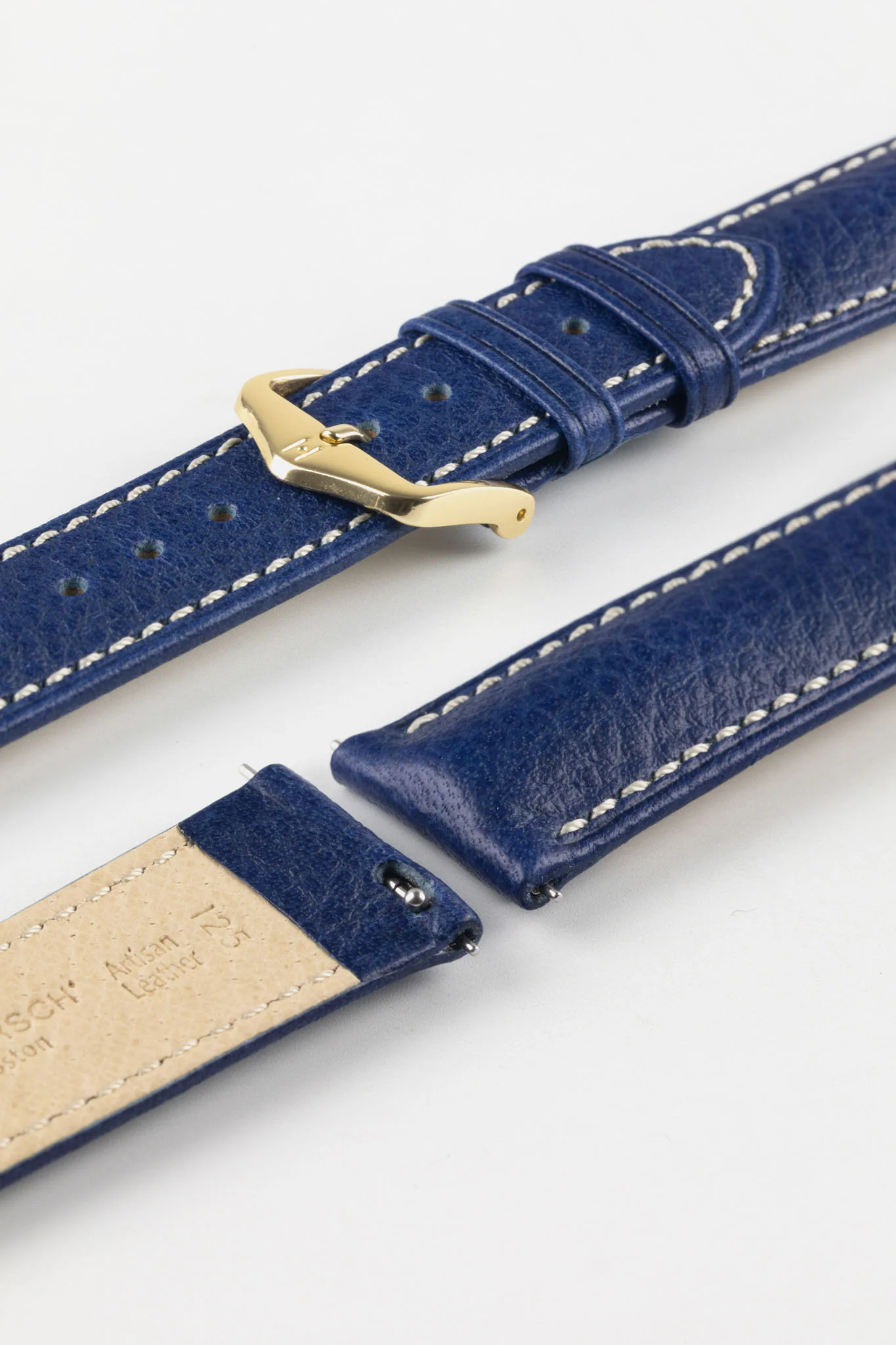 Hirsch BOSTON Quick-Release Buffalo Calfskin Leather Watch Strap in BLUE - Image 8
