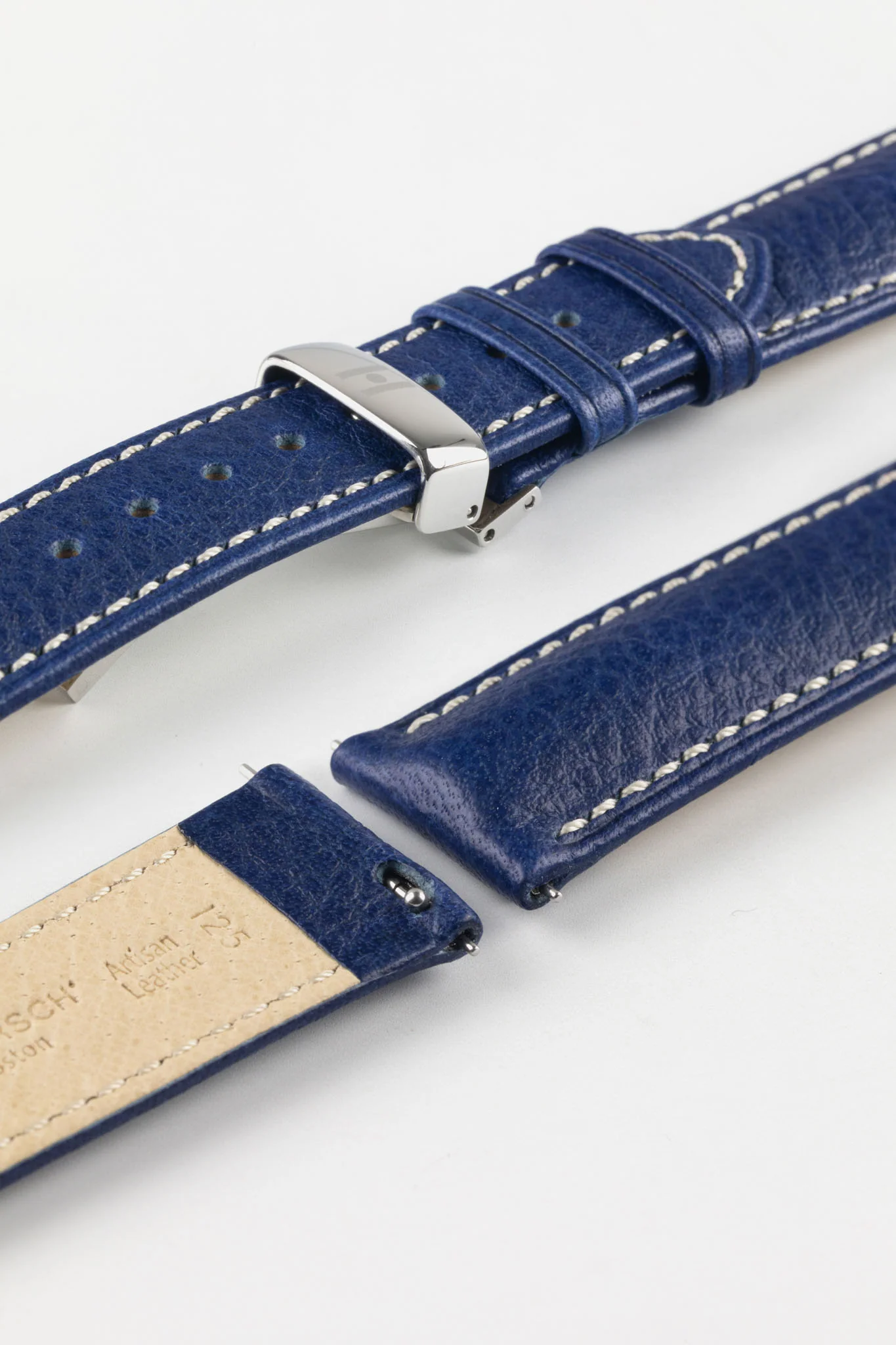 Hirsch BOSTON Quick-Release Buffalo Calfskin Leather Watch Strap in BLUE - Image 9