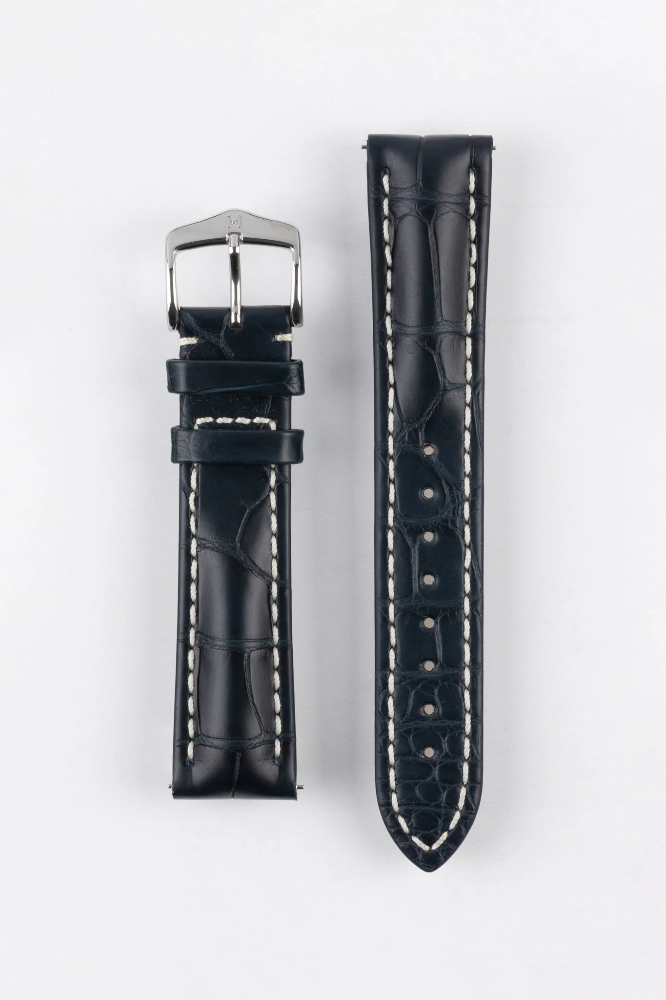 Hirsch CAPITANO Padded Alligator Leather Water-Resistant Watch Strap in BLUE
