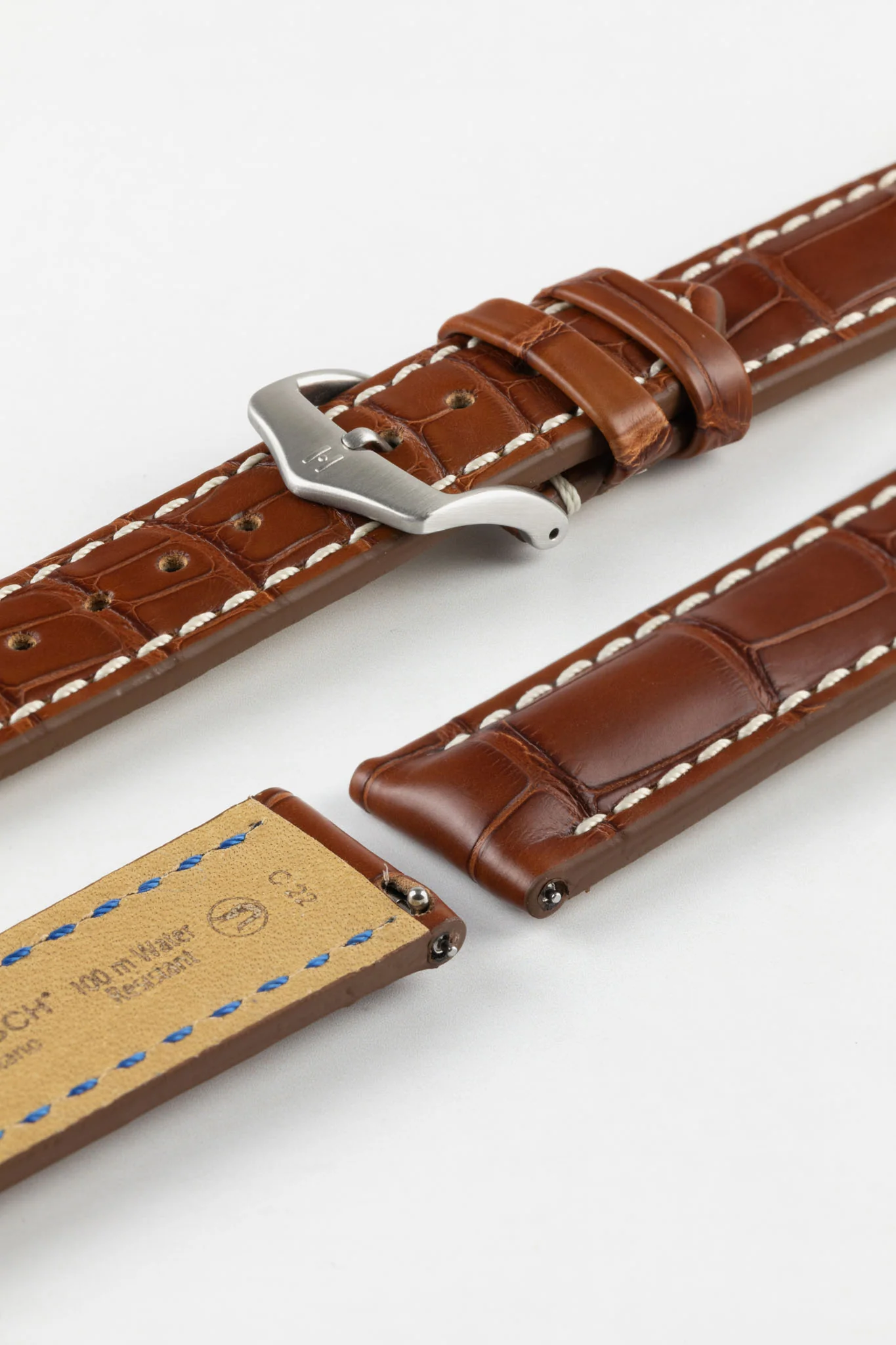 Hirsch CAPITANO Padded Alligator Leather Water-Resistant Watch Strap in GOLD BROWN - Image 10