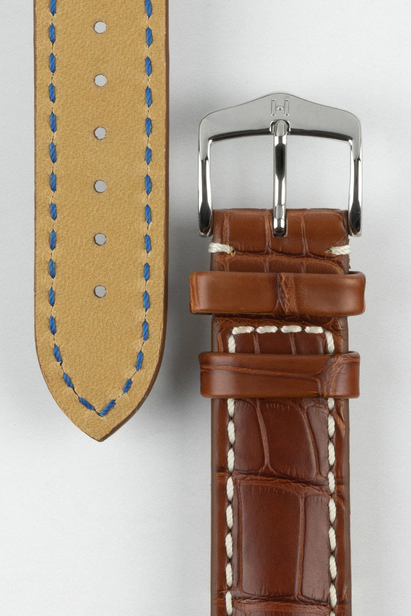 Hirsch CAPITANO Padded Alligator Leather Water-Resistant Watch Strap in GOLD BROWN - Image 3