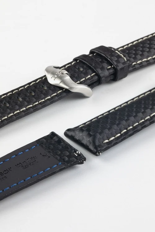 Hirsch CARBON Embossed Water-Resistant Leather Watch Strap in BLACK - Image 8