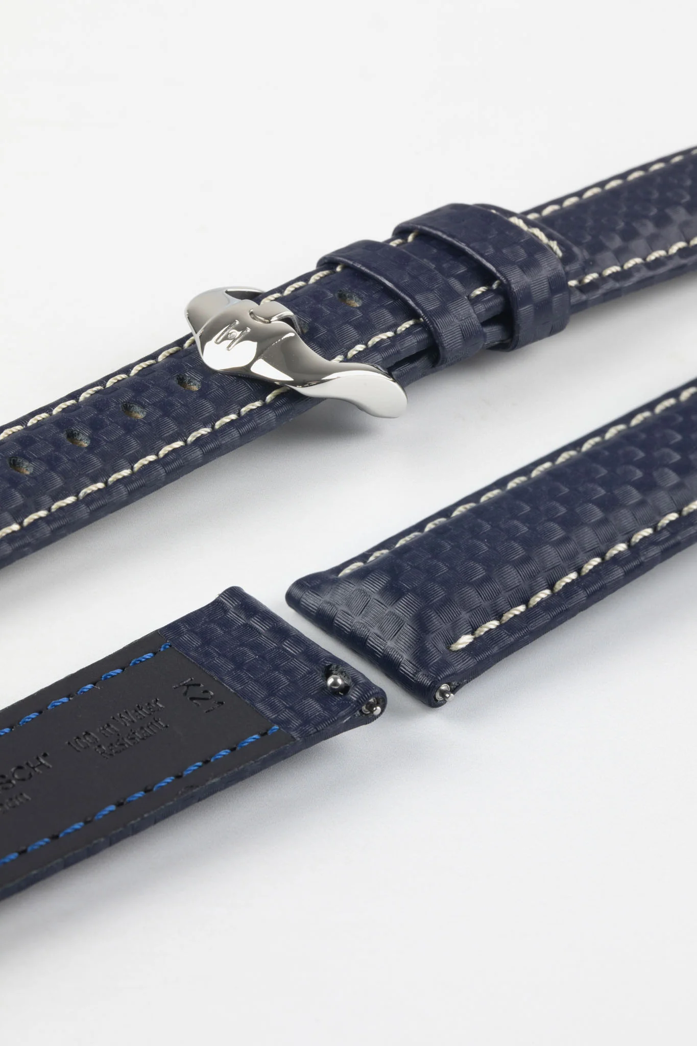 Hirsch CARBON Embossed Water-Resistant Leather Watch Strap in BLUE - Image 7