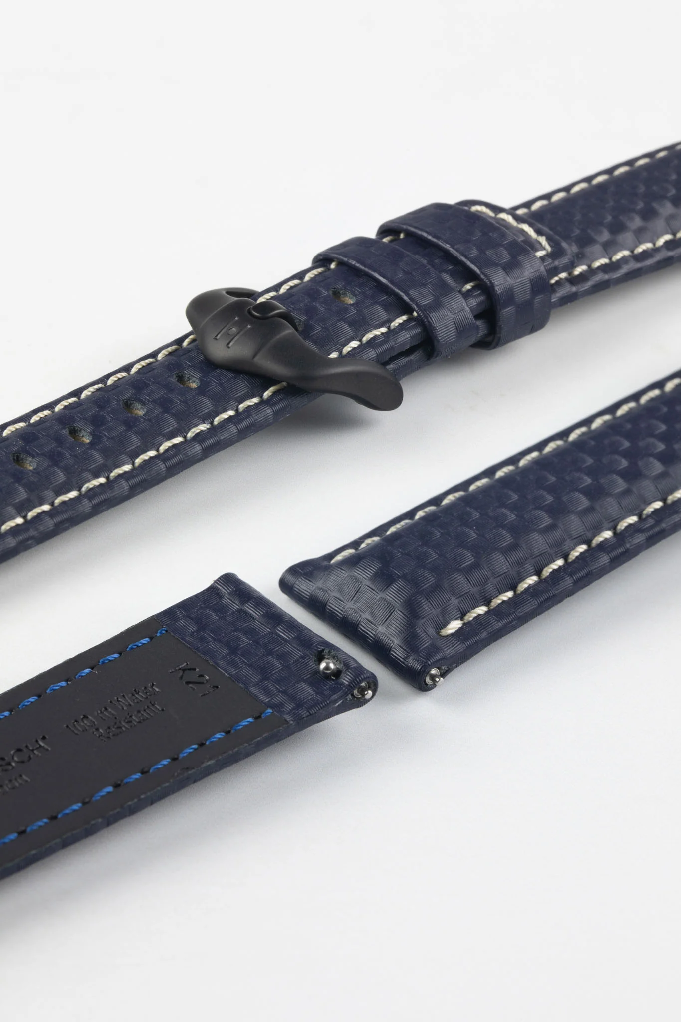 Hirsch CARBON Embossed Water-Resistant Leather Watch Strap in BLUE - Image 9