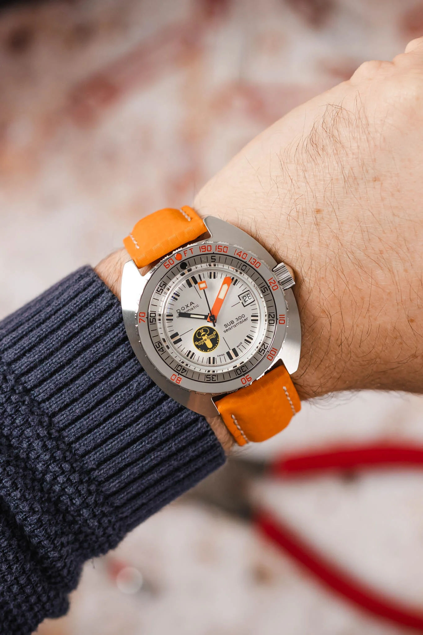 Hirsch CARBON Embossed Water-Resistant Leather Watch Strap in ORANGE - Image 2