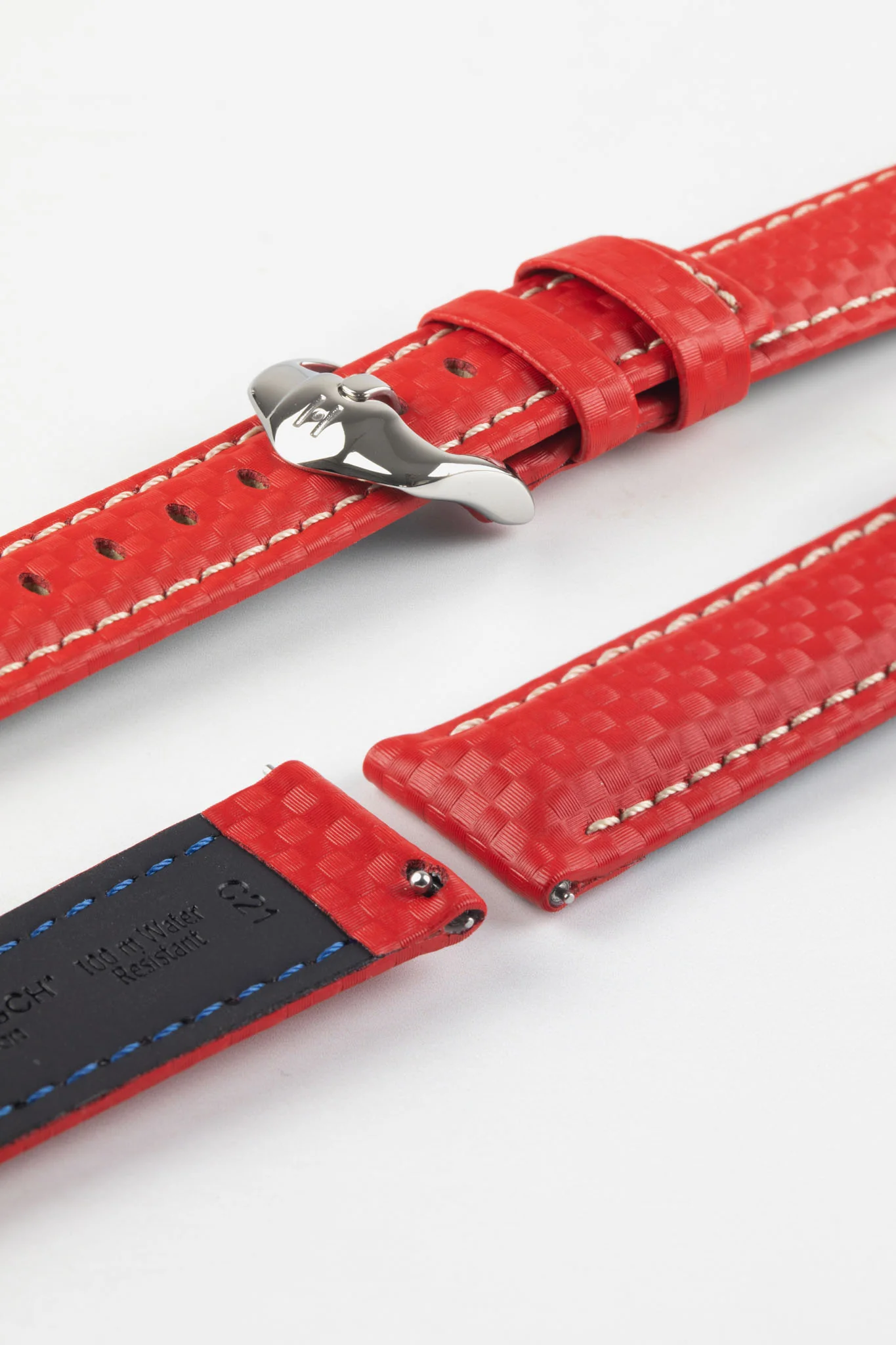 Hirsch CARBON Embossed Water-Resistant Leather Watch Strap in RED - Image 7