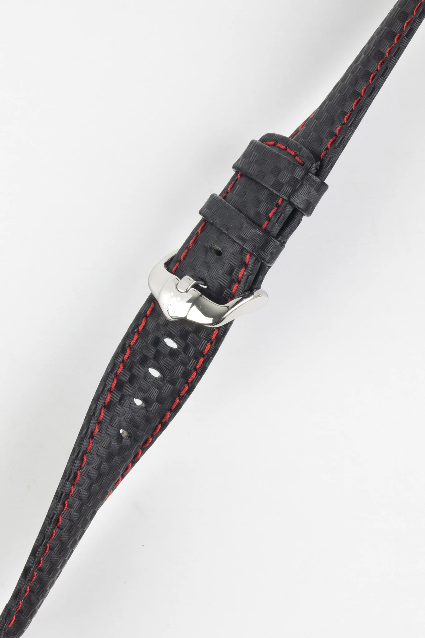 Hirsch CARBON Decorated Waterproof Leather Watch Strap in BLACK / RED - Image 5
