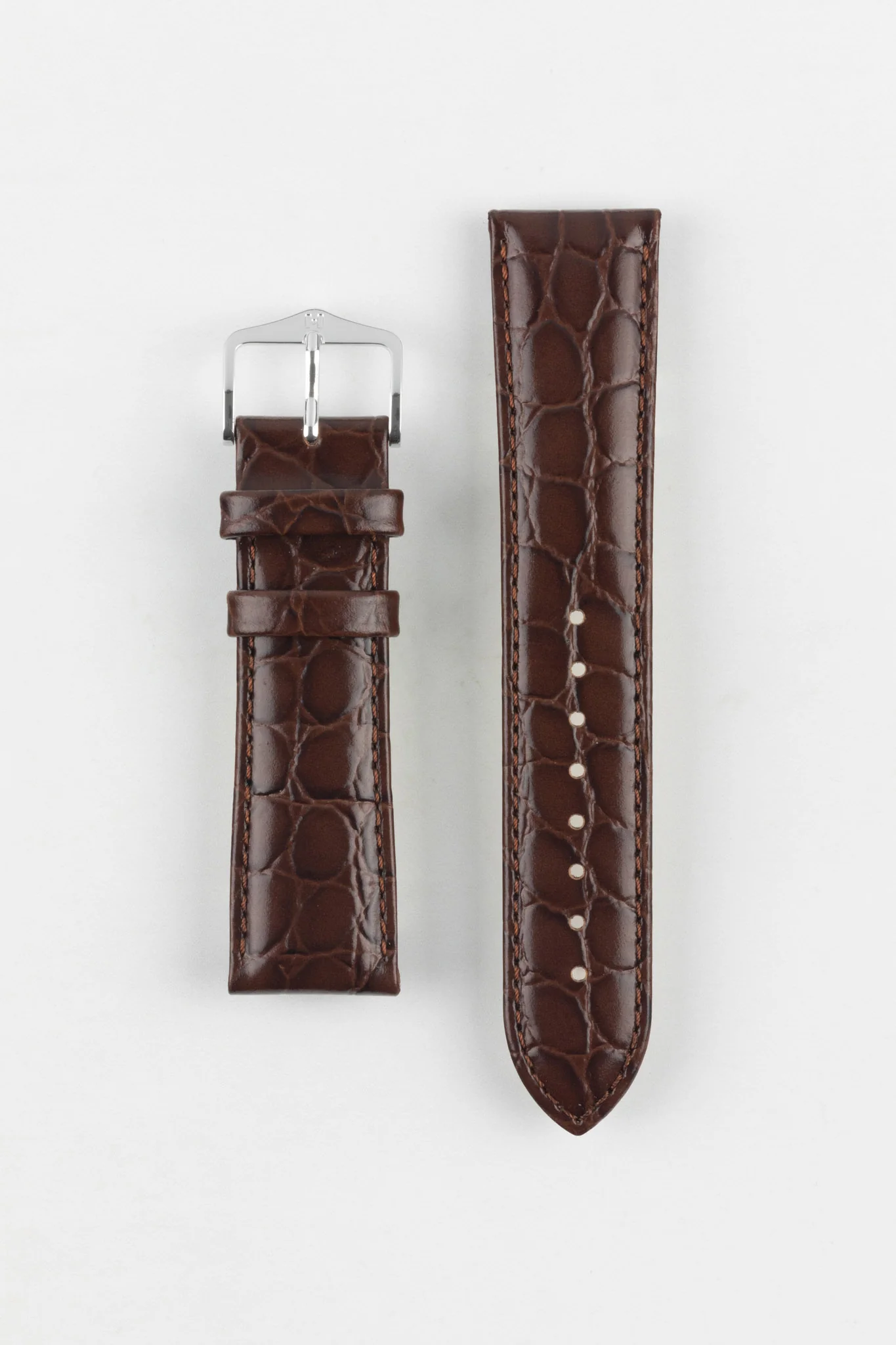 Hirsch CROCOGRAIN NQR Crocodile Embossed Leather Watch Strap in BROWN