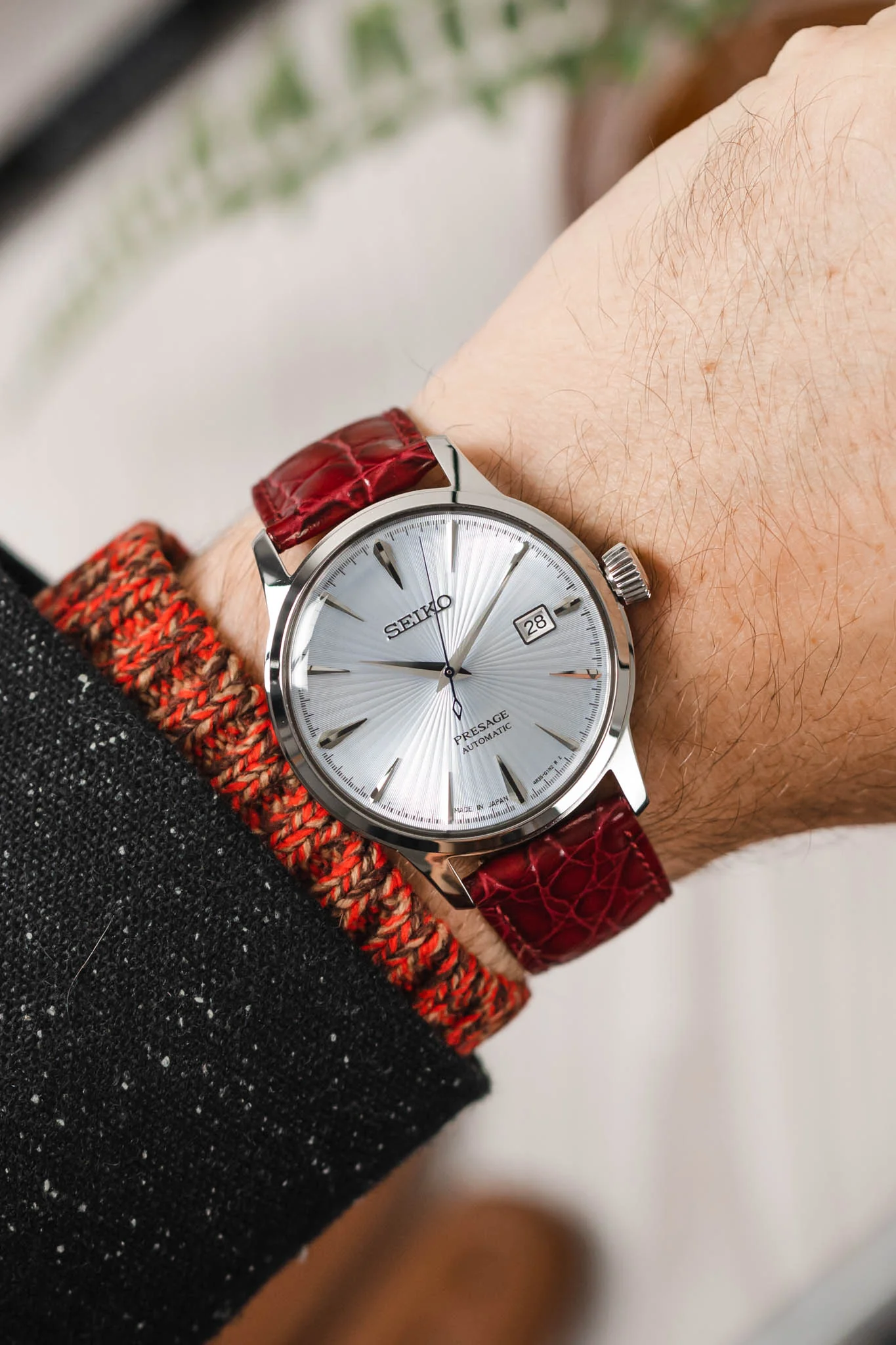 Hirsch CROCOGRAIN NQR Crocodile Embossed Leather Watch Strap in BURGUNDY - Image 2