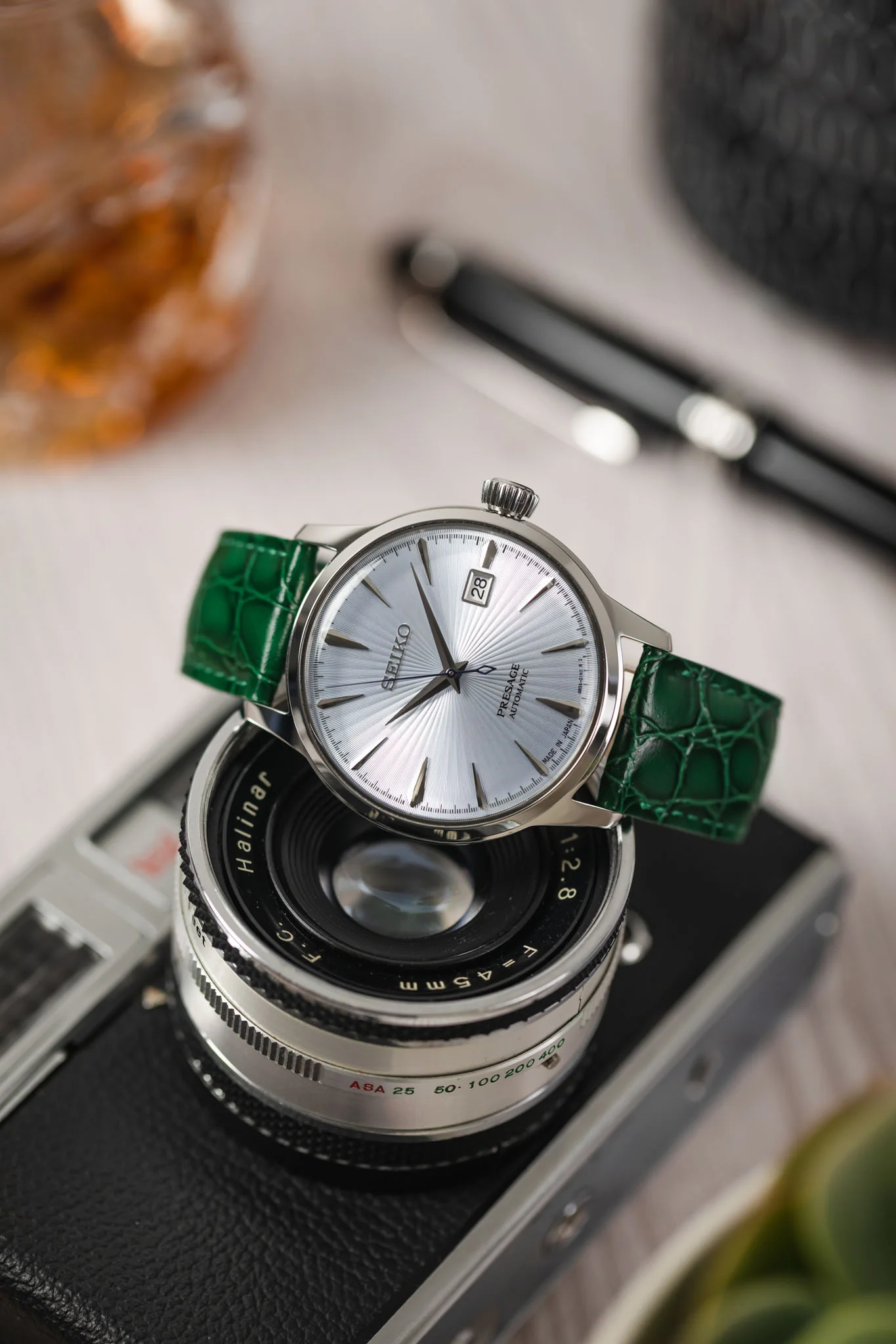Hirsch CROCOGRAIN NQR Crocodile Embossed Leather Watch Strap in GREEN - Image 4