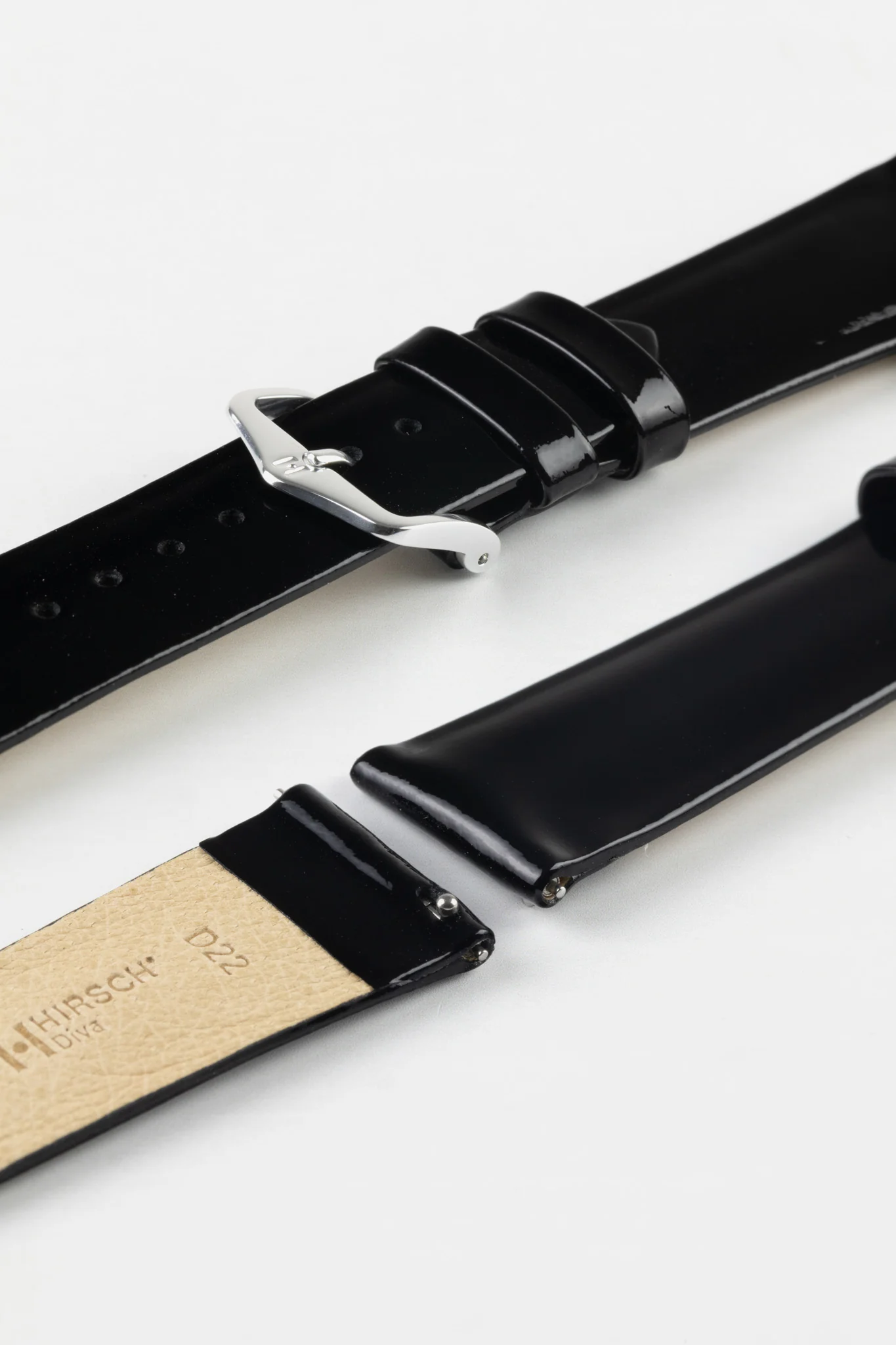 Hirsch DIVA Glossy Ladies Leather Watch Strap in JET BLACK - Image 4