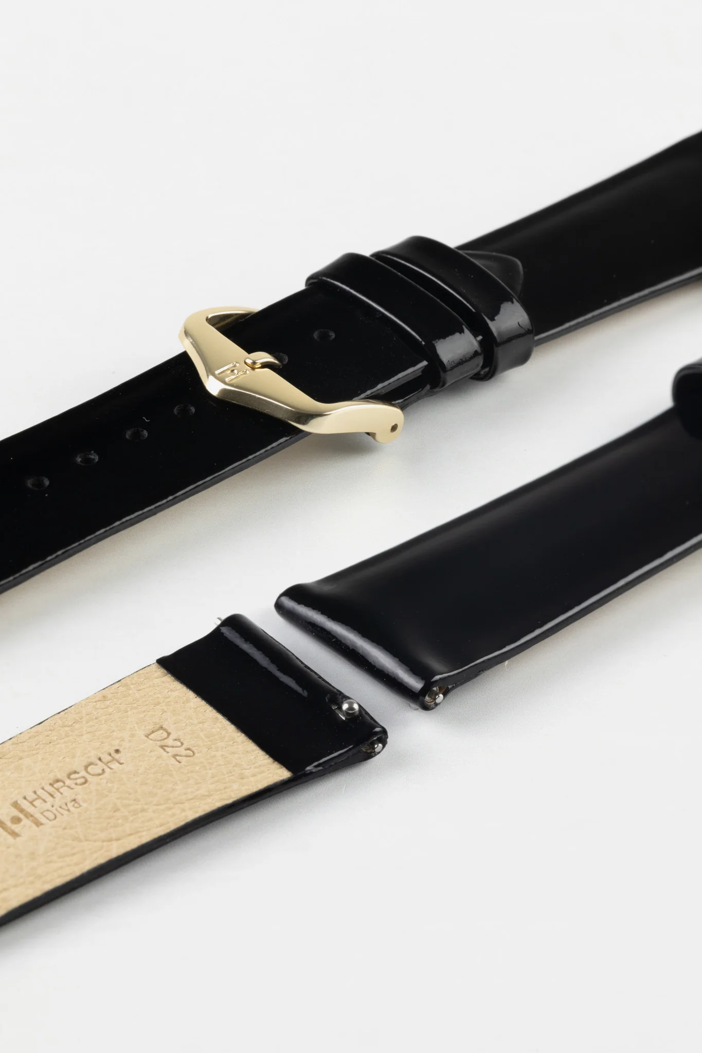 Hirsch DIVA Glossy Ladies Leather Watch Strap in JET BLACK - Image 5