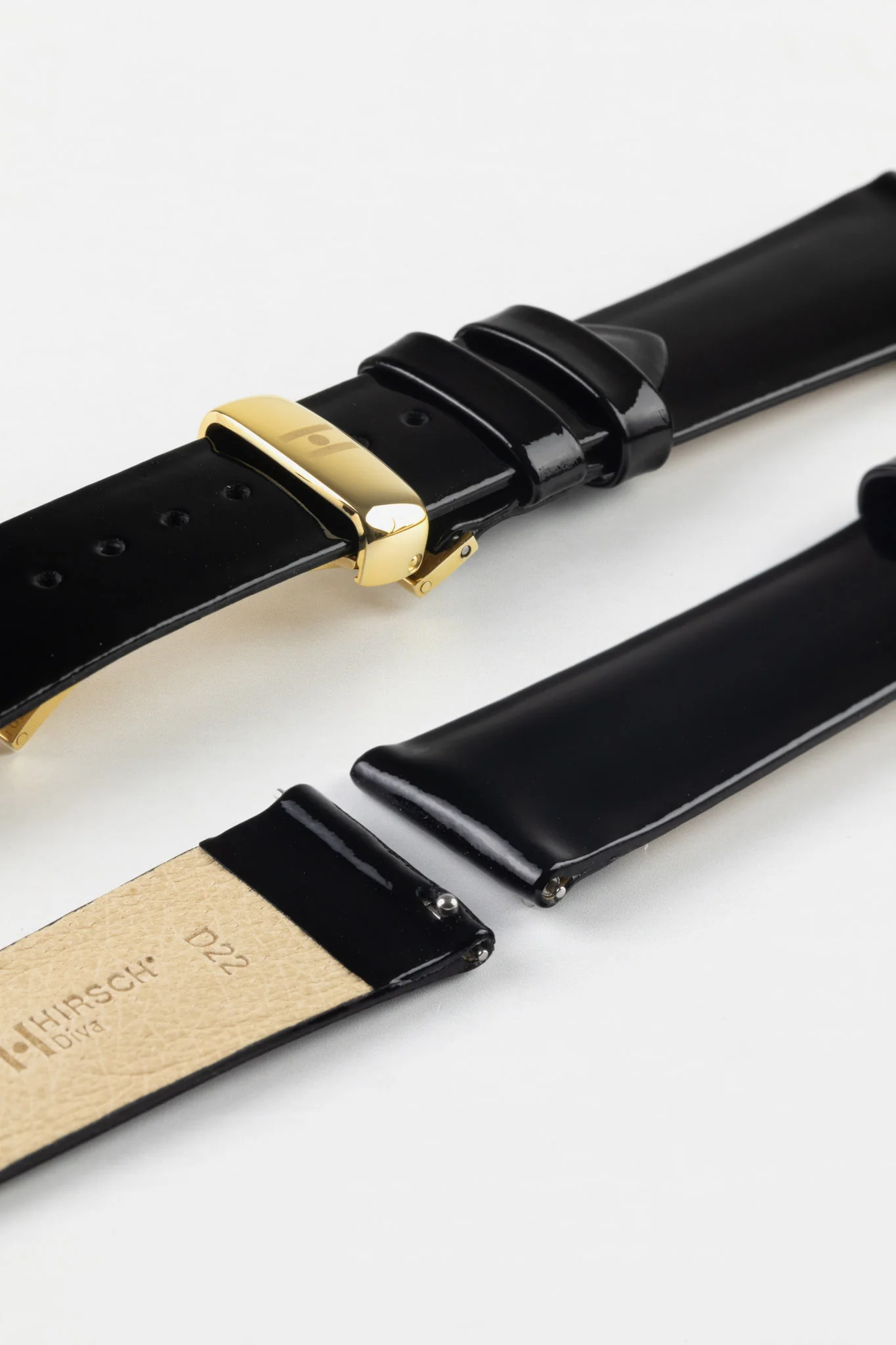 Hirsch DIVA Glossy Ladies Leather Watch Strap in JET BLACK - Image 7