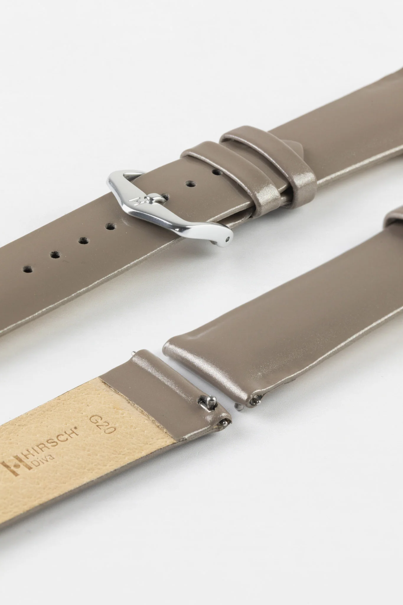 Hirsch DIVA Glossy Ladies Leather Watch Strap in SILVER - Image 4