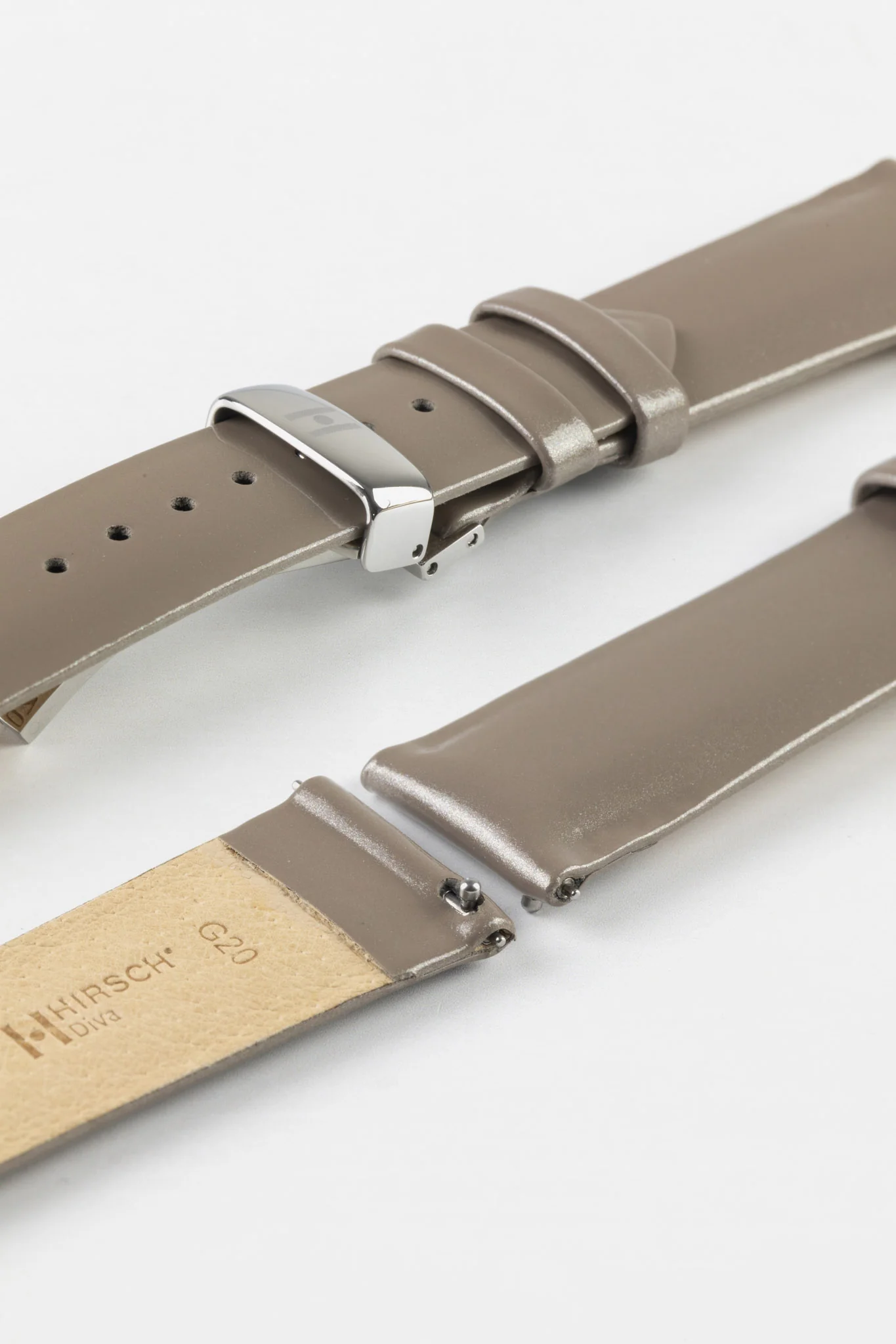 Hirsch DIVA Glossy Ladies Leather Watch Strap in SILVER - Image 6
