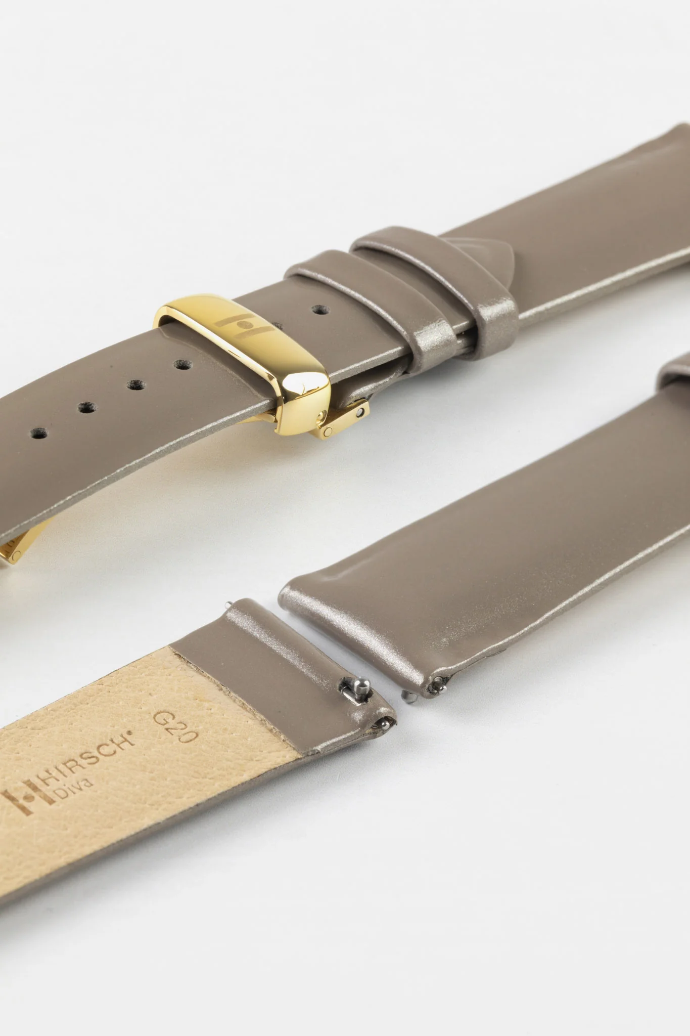 Hirsch DIVA Glossy Ladies Leather Watch Strap in SILVER - Image 7