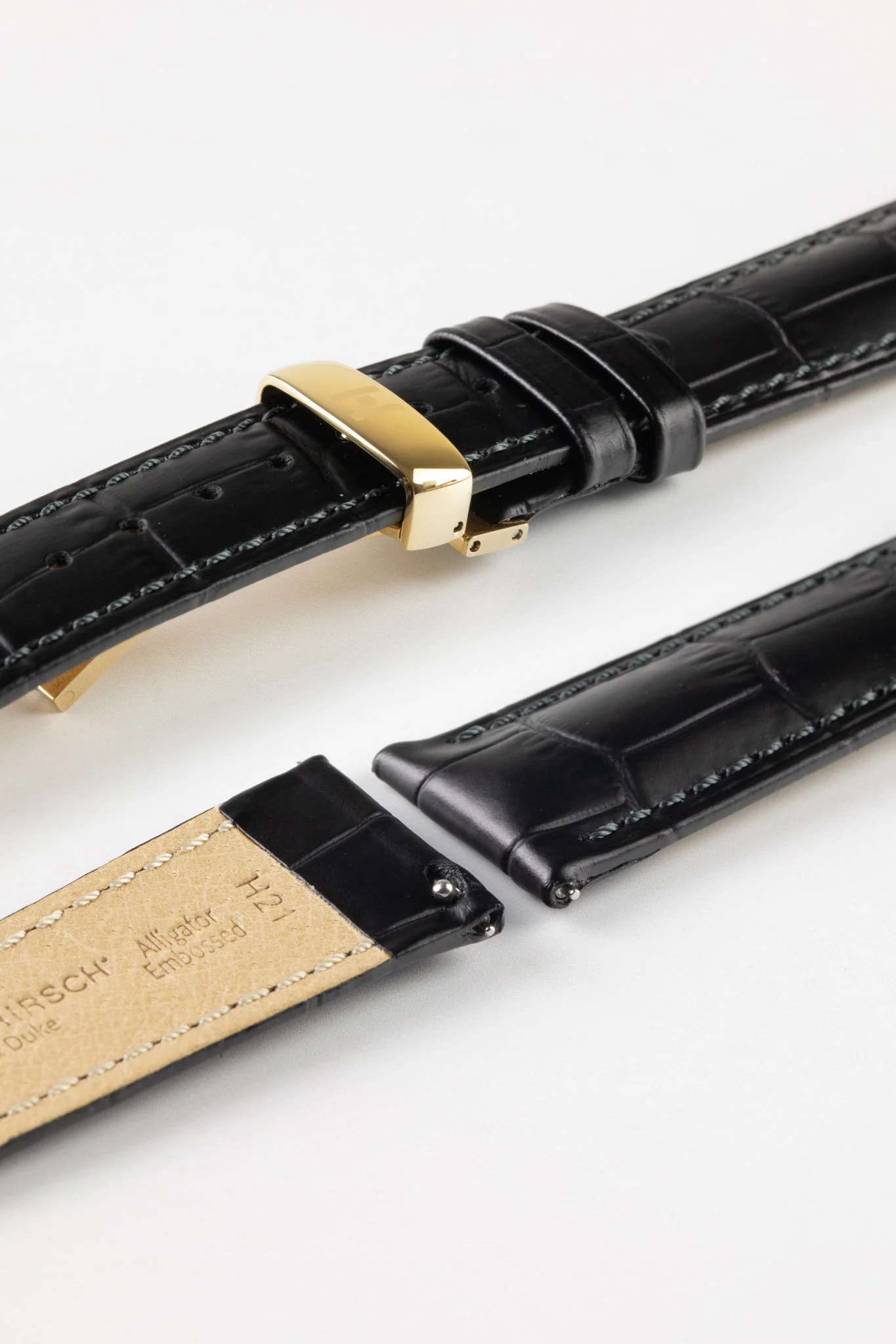 Hirsch DUKE Quick-Release Alligator Embossed Leather Watch Strap in BLACK - Image 10