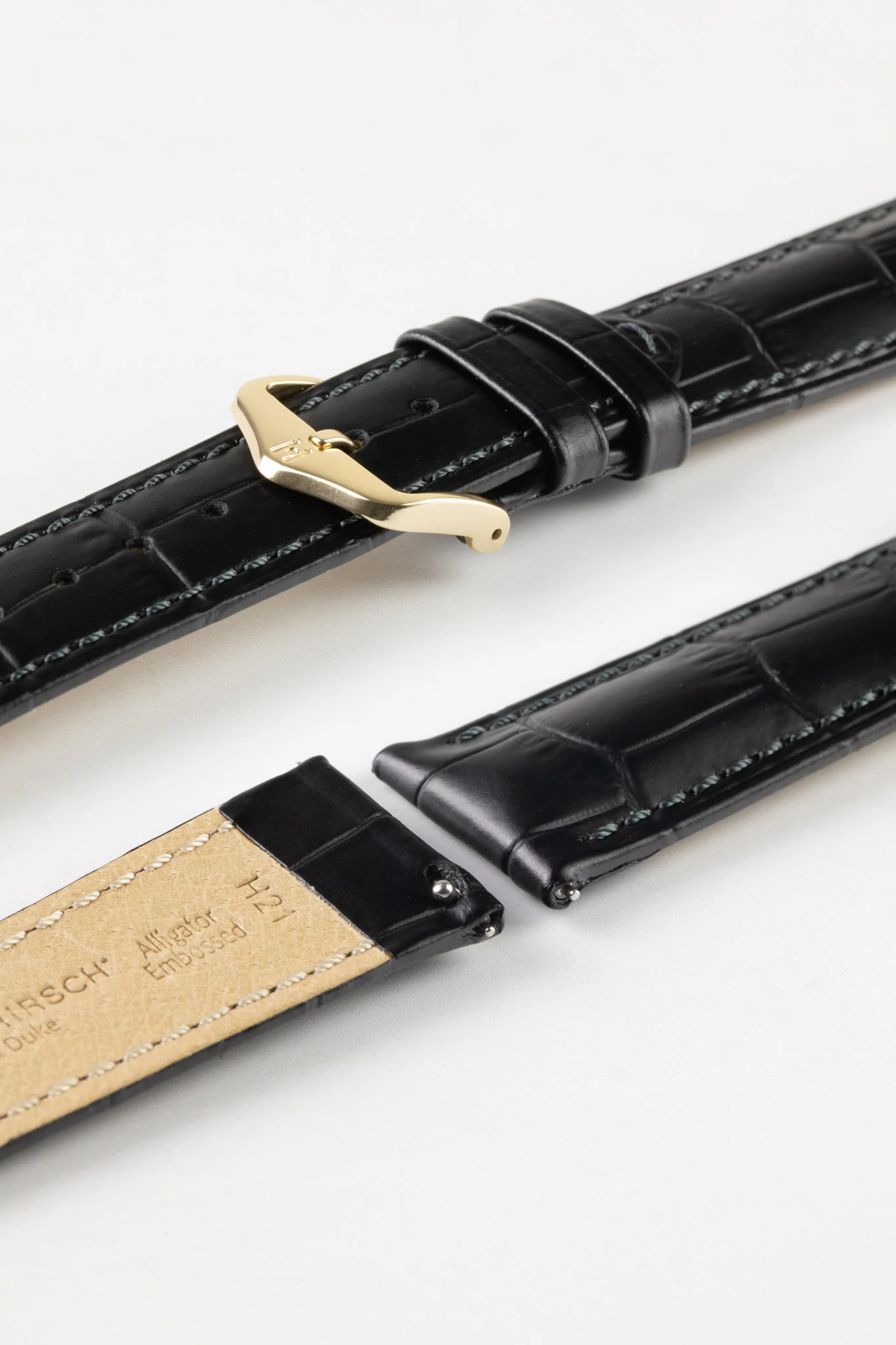 Hirsch DUKE Quick-Release Alligator Embossed Leather Watch Strap in BLACK - Image 8