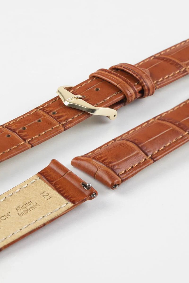 Hirsch DUKE Alligator Embossed Leather Watch Strap in HONEY - Image 8