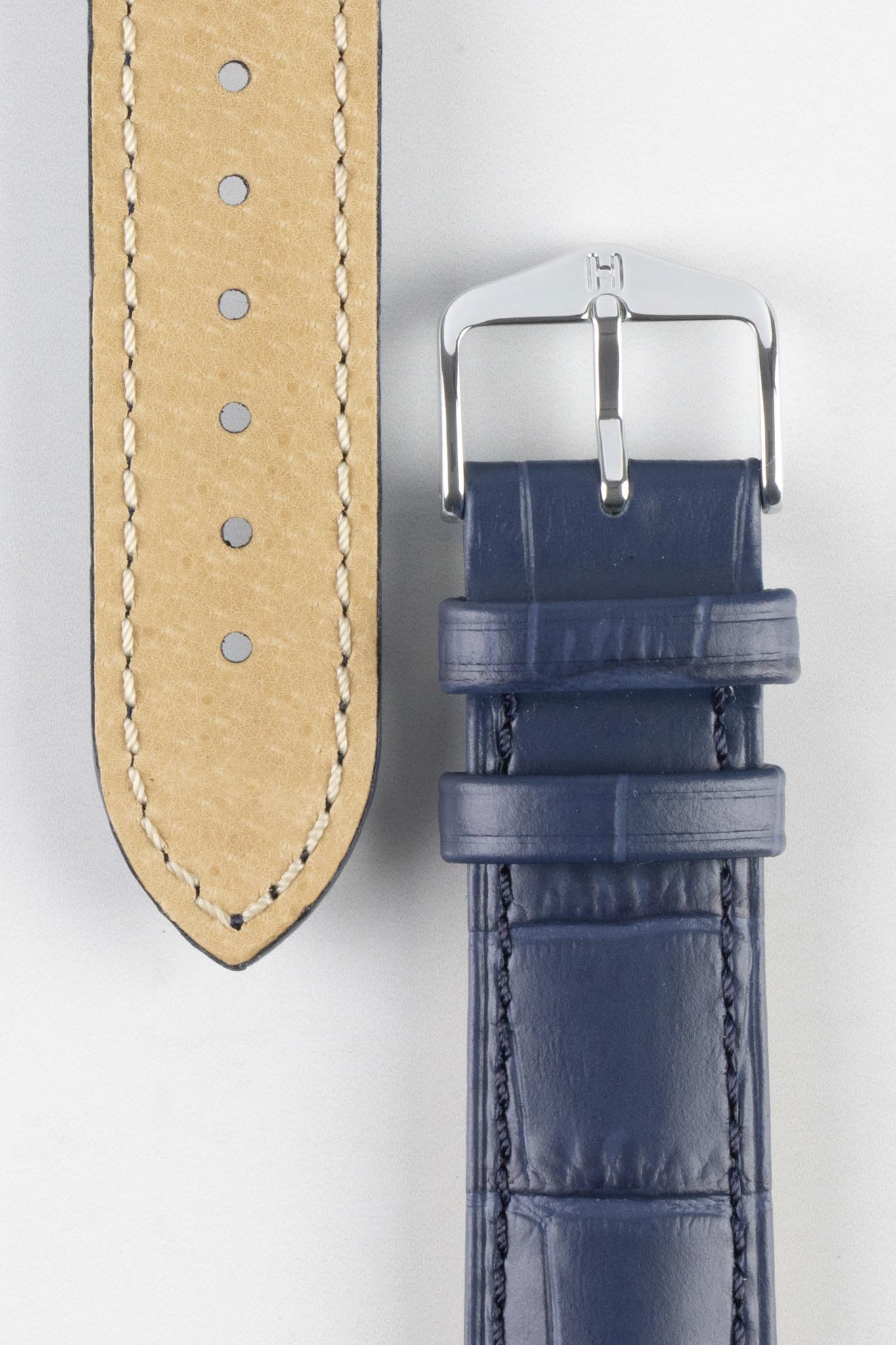 Hirsch DUKE Quick-Release Alligator Embossed Leather Watch Strap in BLUE - Image 3