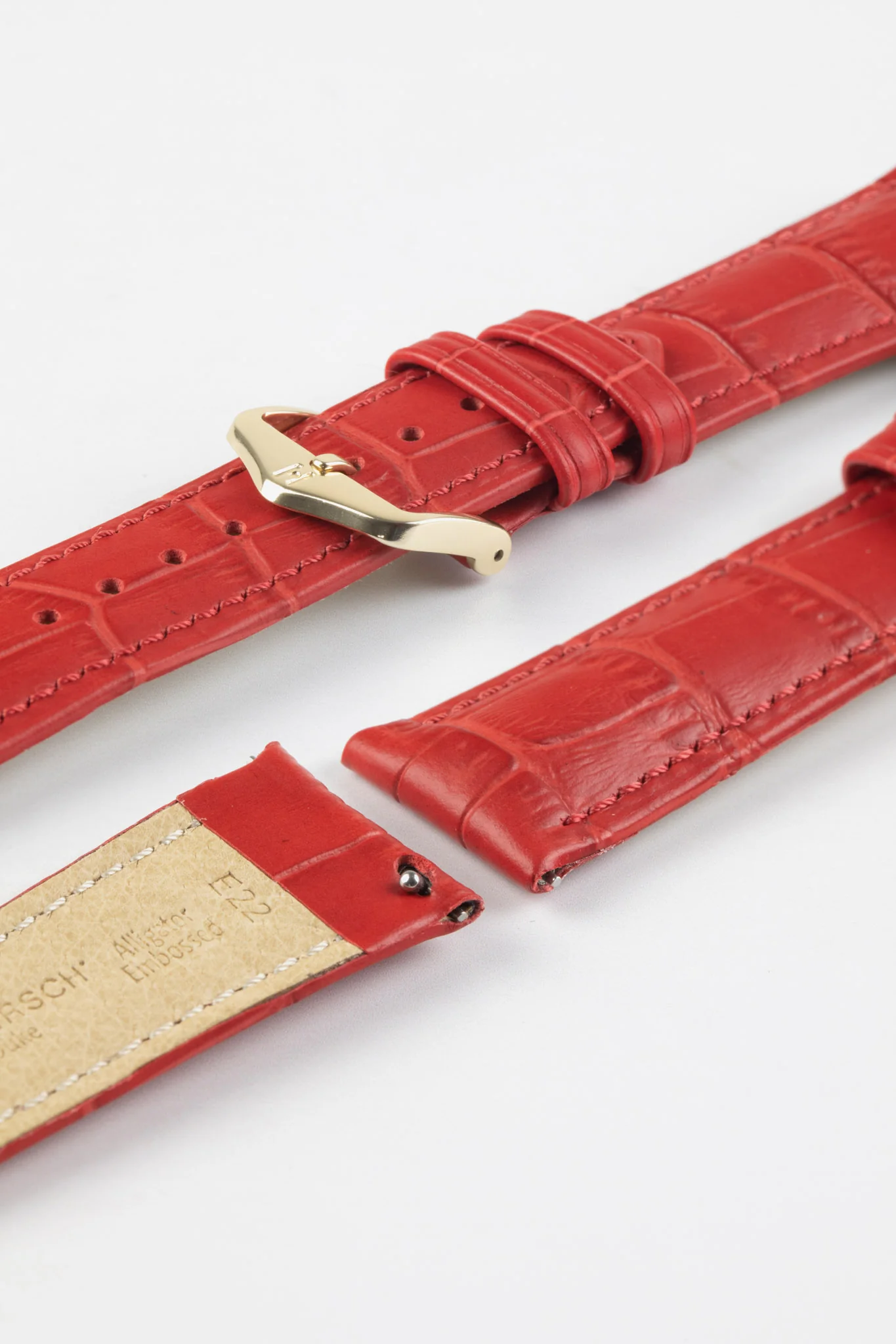 Hirsch DUKE Alligator Embossed Leather Watch Strap in RED - Image 8