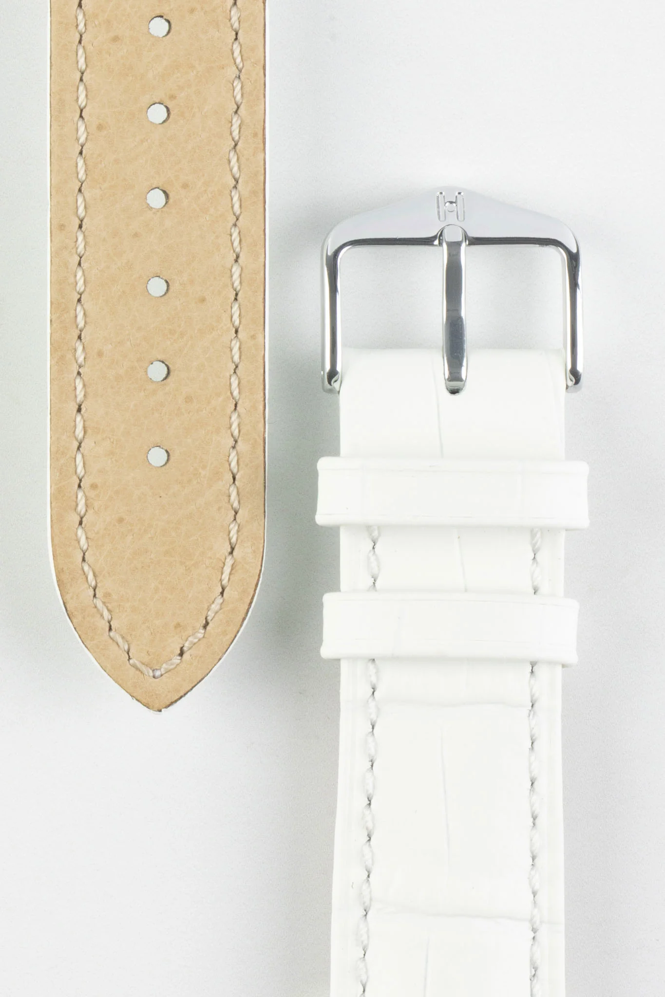 Hirsch DUKE Alligator Embossed Leather Watch Strap in WHITE - Image 3