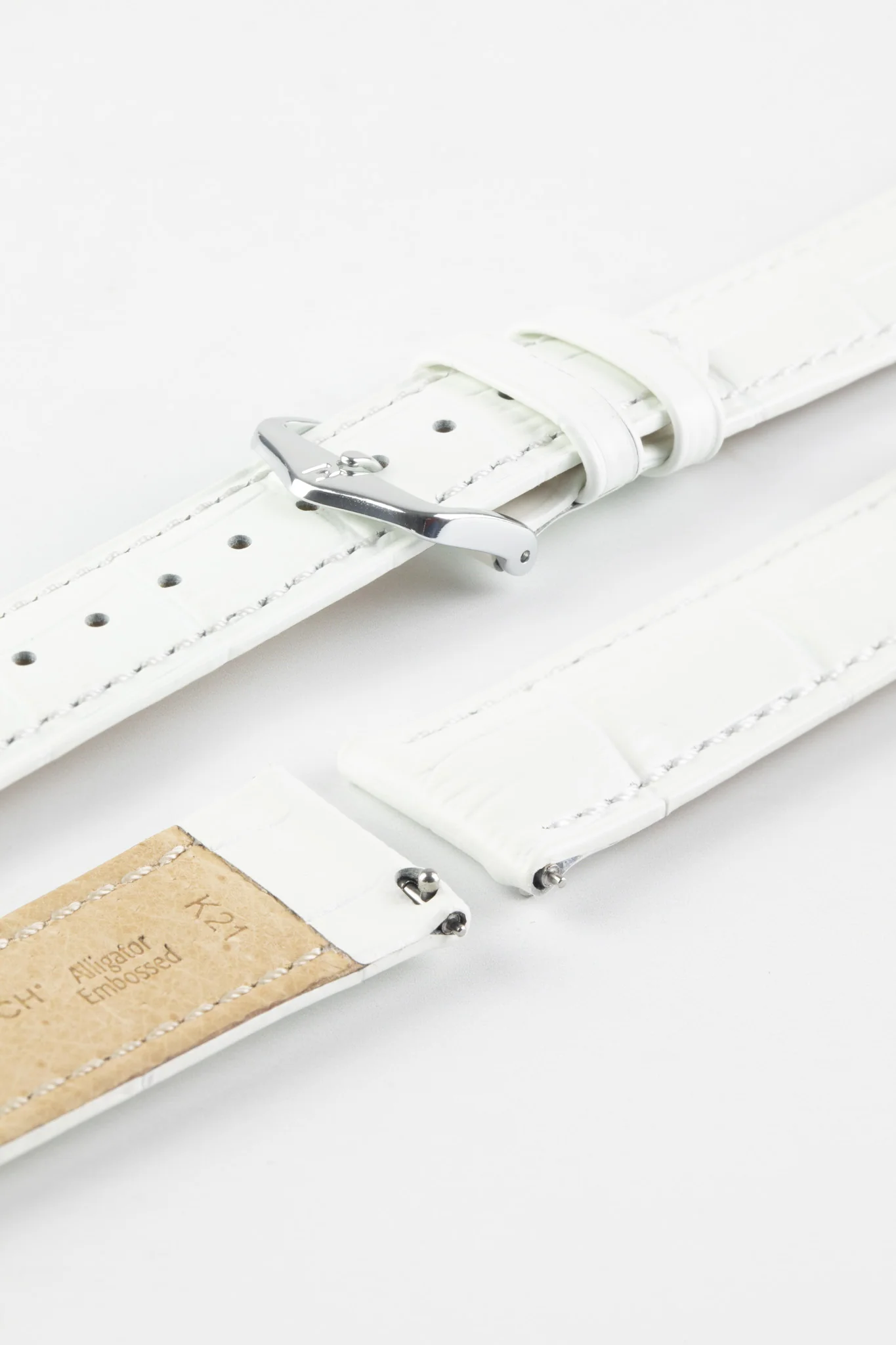 Hirsch DUKE Alligator Embossed Leather Watch Strap in WHITE - Image 7