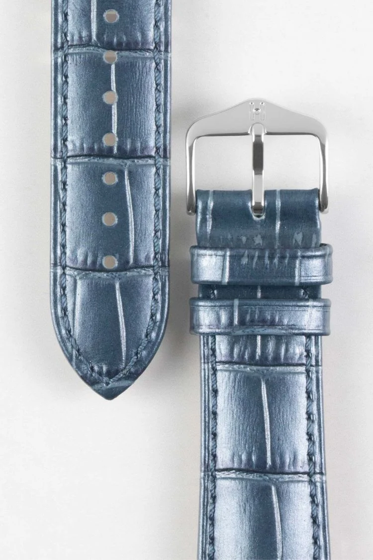 Hirsch DUKE METALLIC Alligator Decorated Blue Watch Strap - Image 3