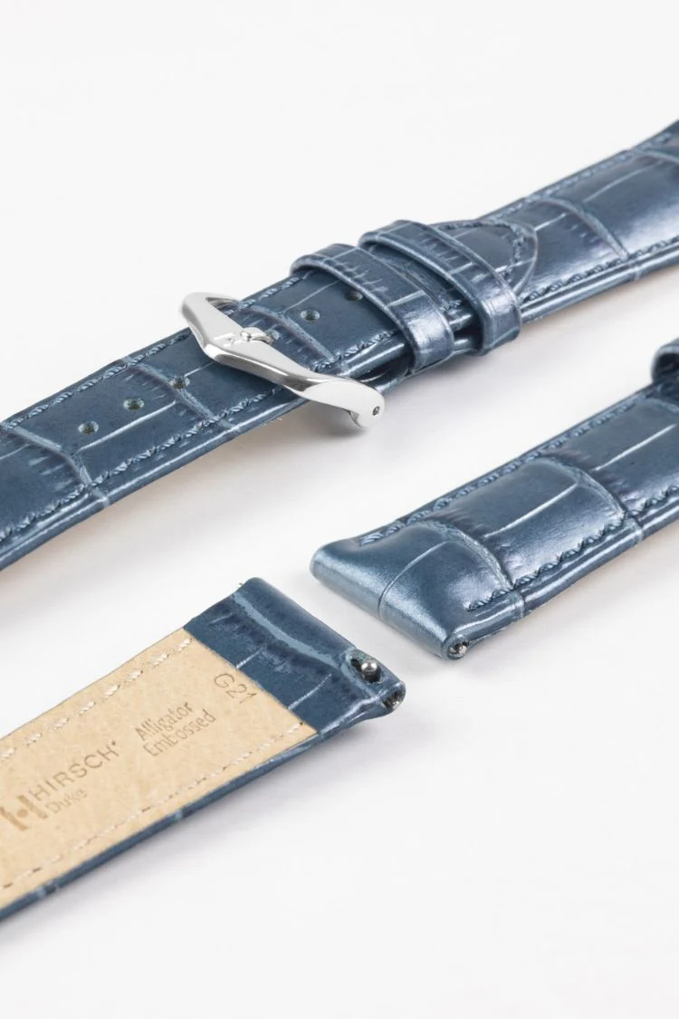 Hirsch DUKE METALLIC Alligator Decorated Blue Watch Strap - Image 7