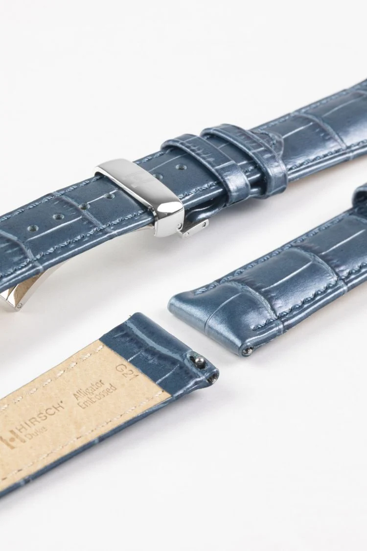 Hirsch DUKE METALLIC Alligator Decorated Blue Watch Strap - Image 9