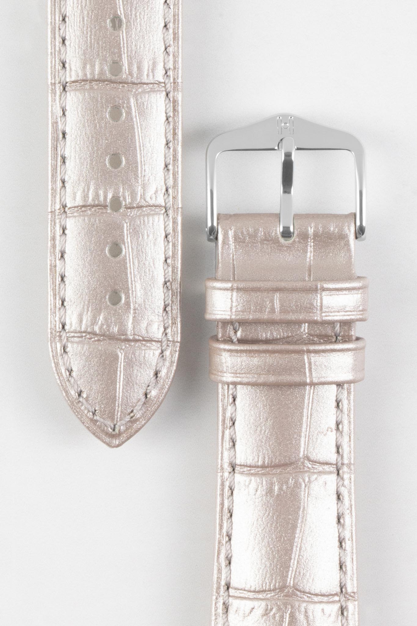 Hirsch Duke Metallic Silver Alligator Design Leather Watch strap - Image 3