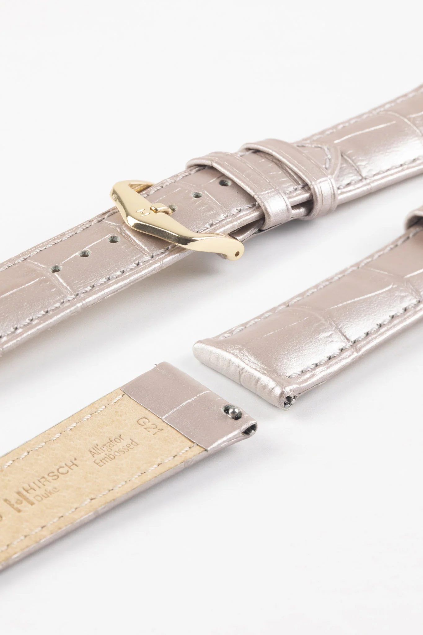 Hirsch Duke Metallic Silver Alligator Design Leather Watch strap - Image 8