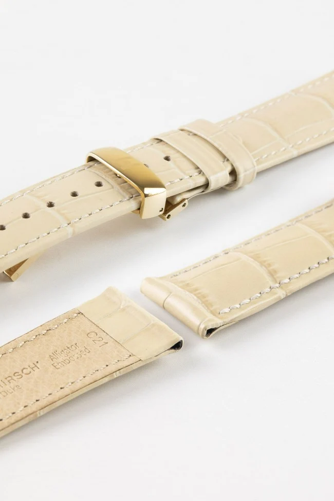 Hirsch DUKE NQR Alligator Embossed Leather Watch Strap - BEIGE - Image 10